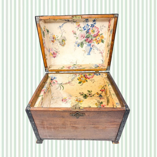 Antique Wood Chest with Chintz Lining