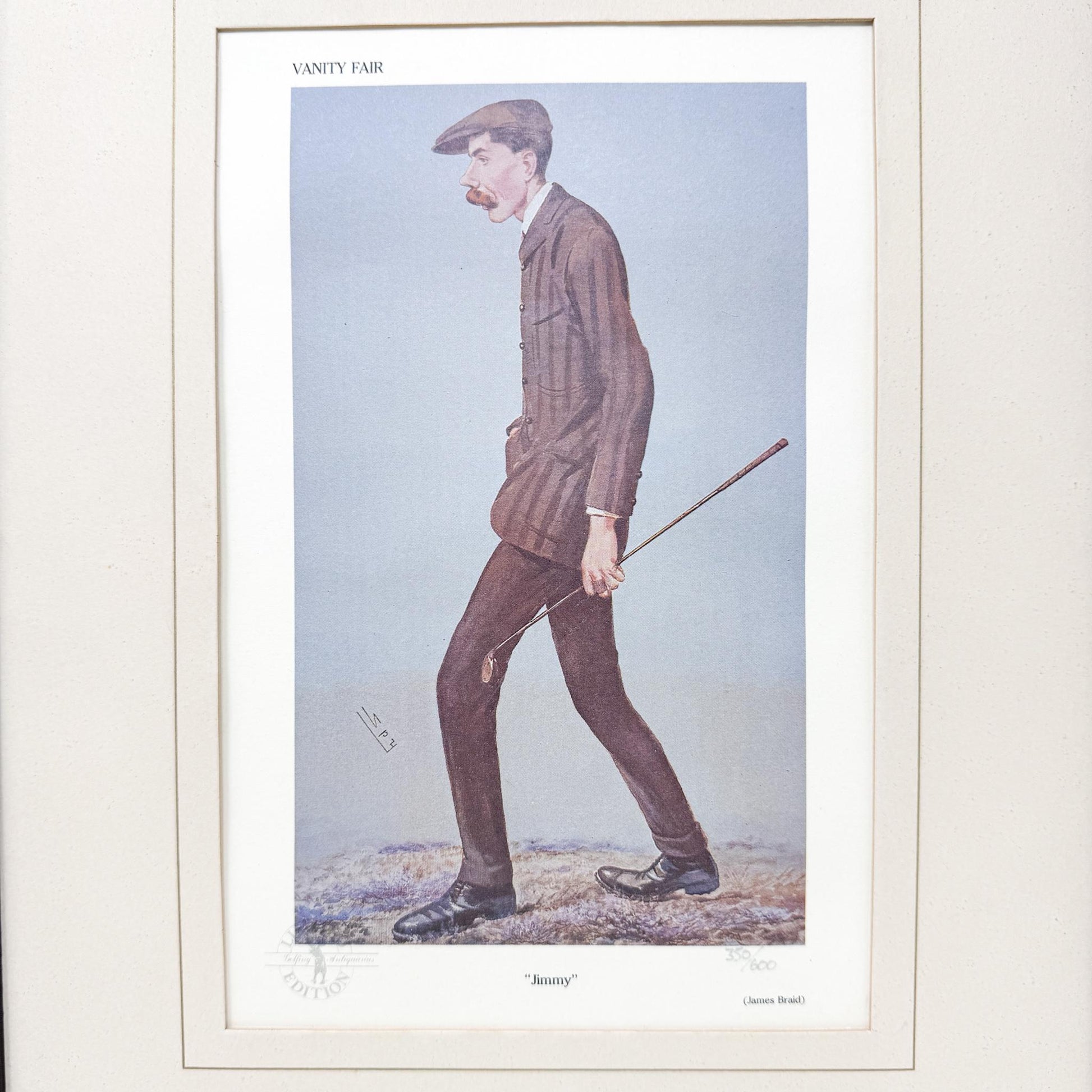 Framed Vintage Vanity Fair Golf Lithograph, Jimmy