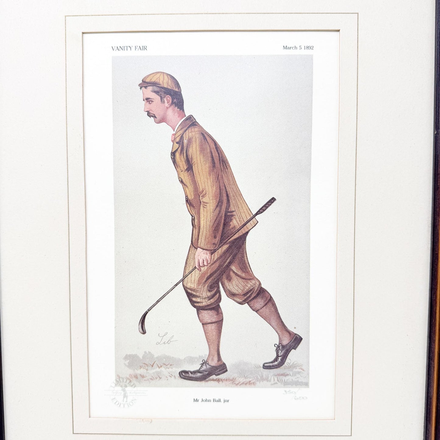 Framed Vintage Vanity Fair Golf Lithograph, Mr. John Ball Jr.