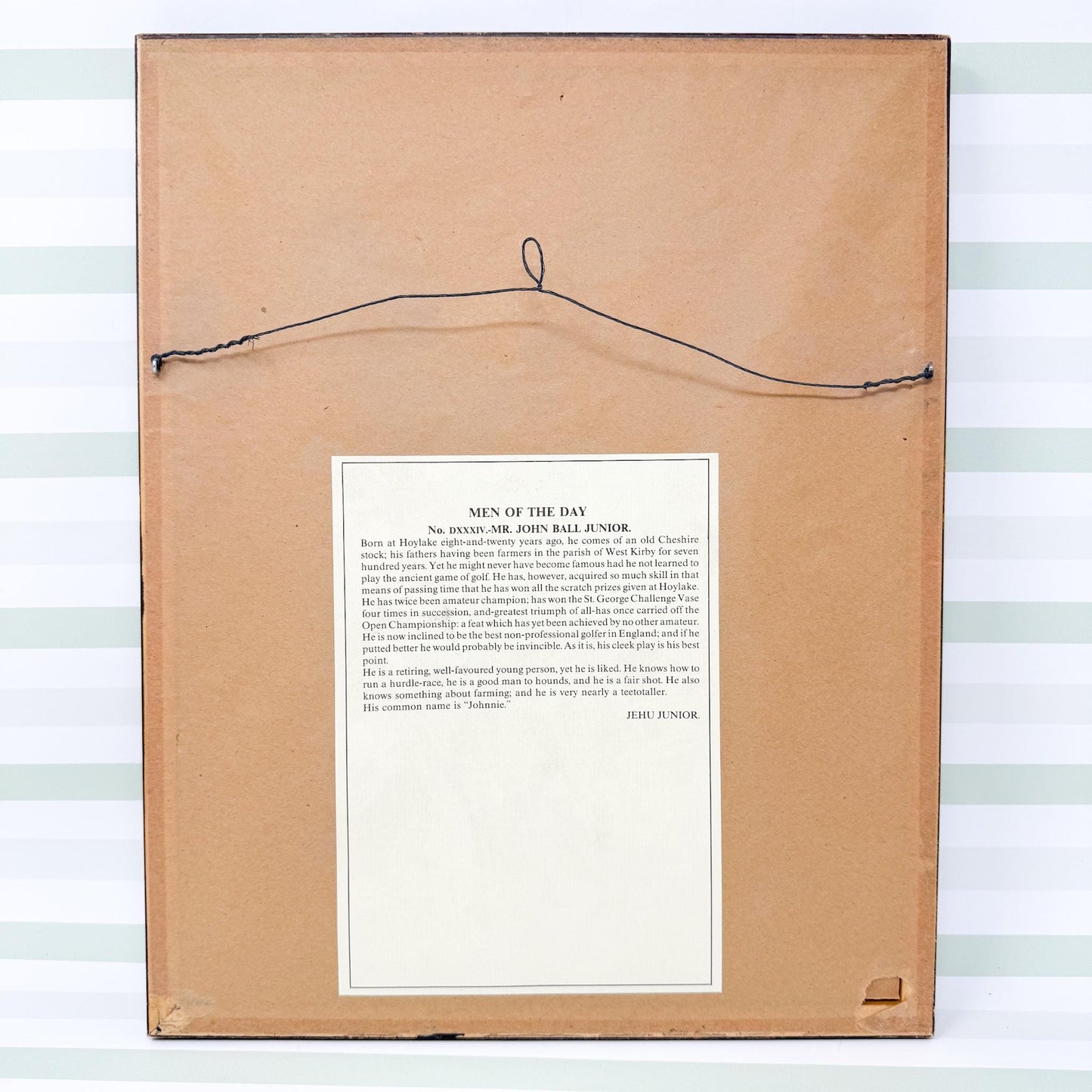 Framed Vintage Vanity Fair Golf Lithograph, Mr. John Ball Jr.