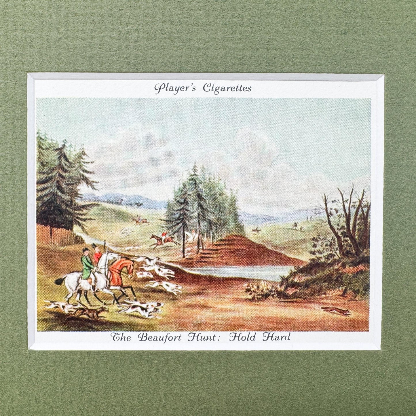 Framed Vintage Fox Hunt Cigarette Card c. 1938, The Beaufort Hunt, Hold Hard