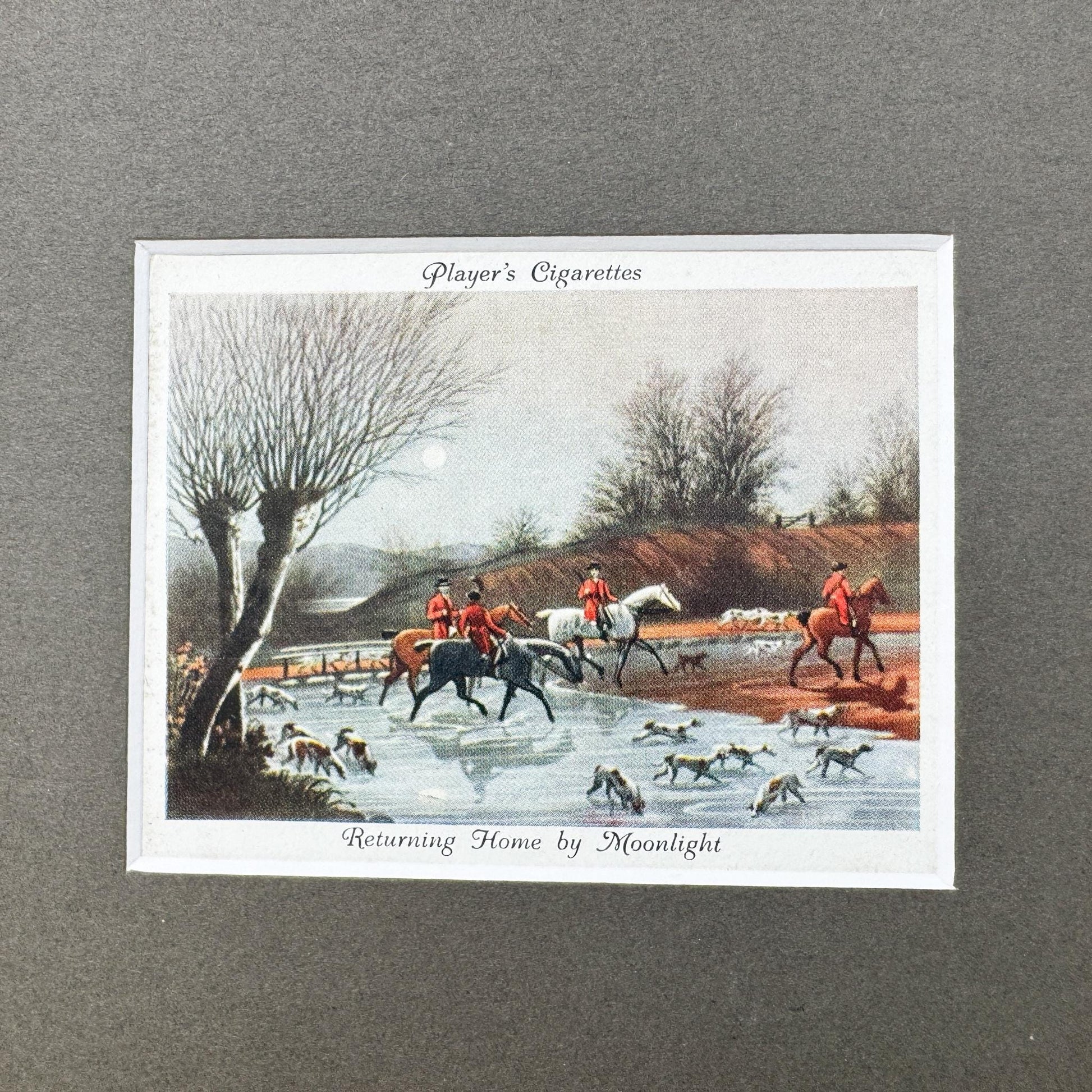 Framed Vintage Fox Hunt Cigarette Card c. 1938, Returning Home By Moonlight