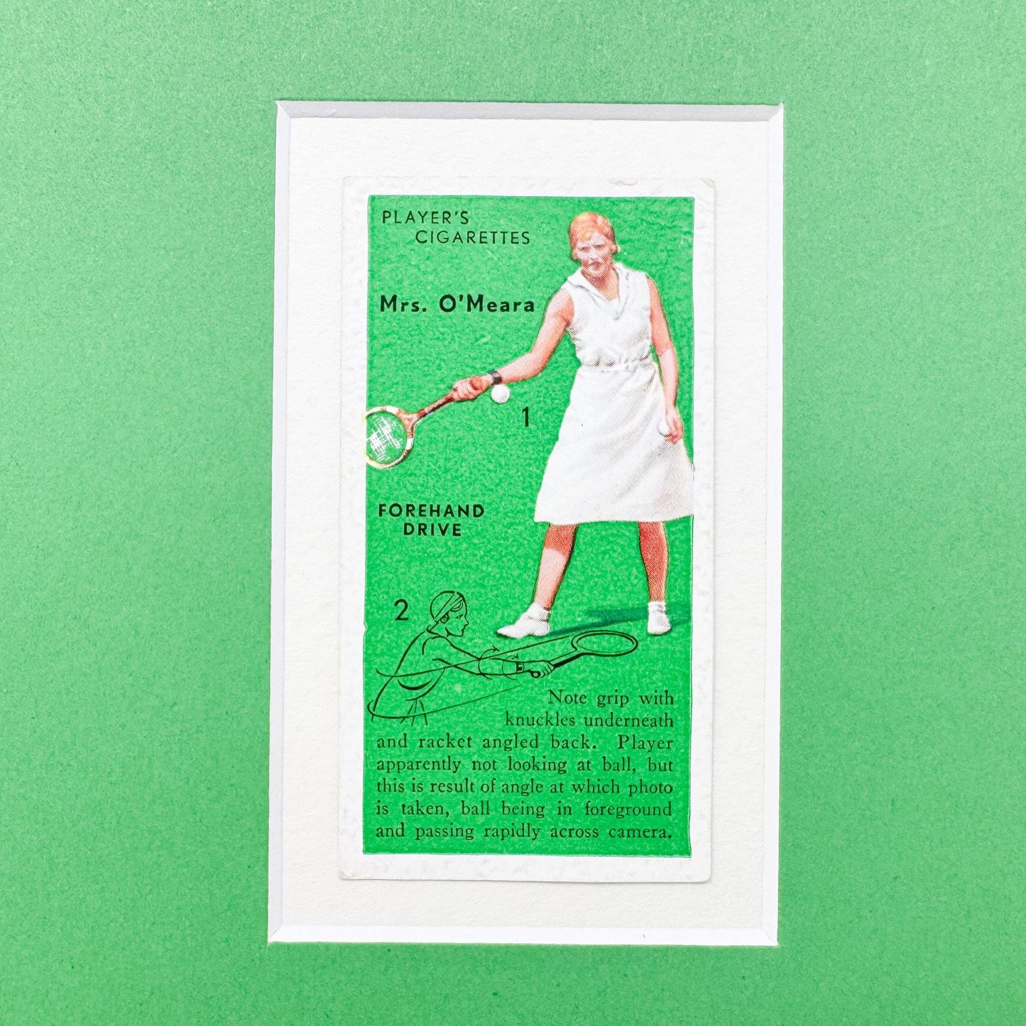 Framed Vintage Tennis Cigarette Card, c. 1936, "Forehand Drive"