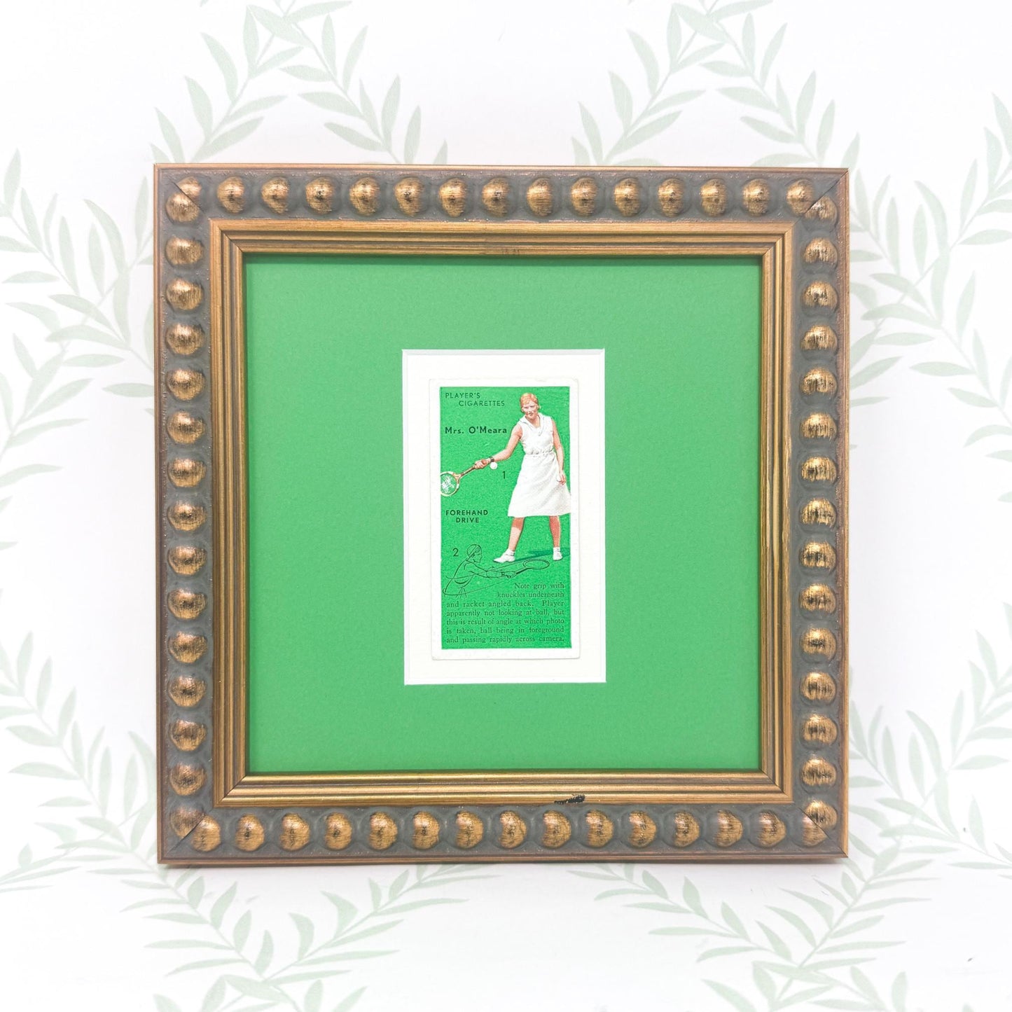 Framed Vintage Tennis Cigarette Card, c. 1936, "Forehand Drive"
