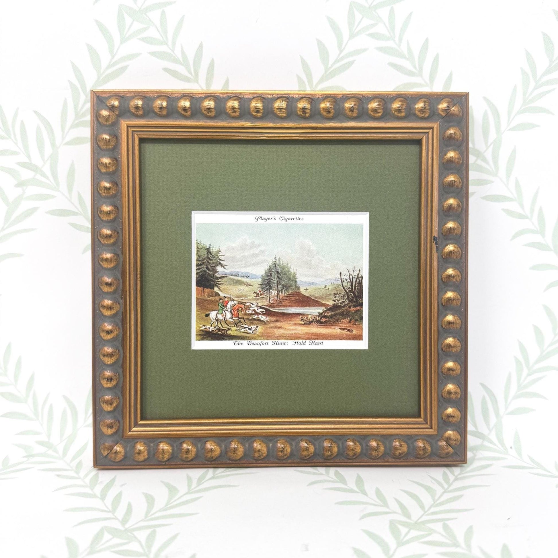 Framed Vintage Fox Hunt Cigarette Card c. 1938, The Beaufort Hunt, Hold Hard