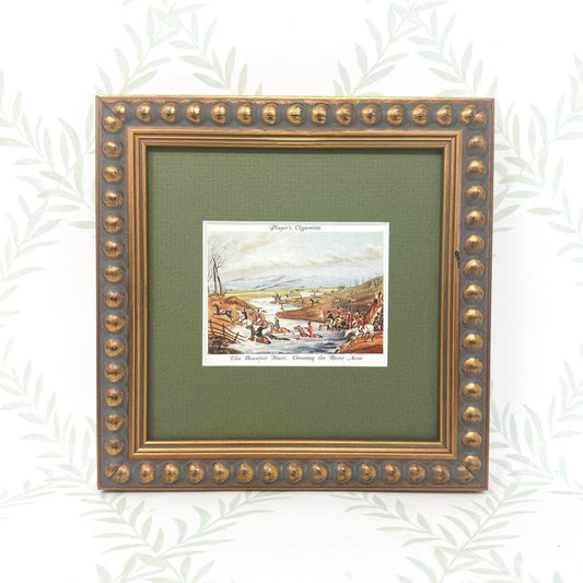 Framed Vintage Fox Hunt Cigarette Card c. 1938, The Beaufort Hunt, Crossing The River Avon
