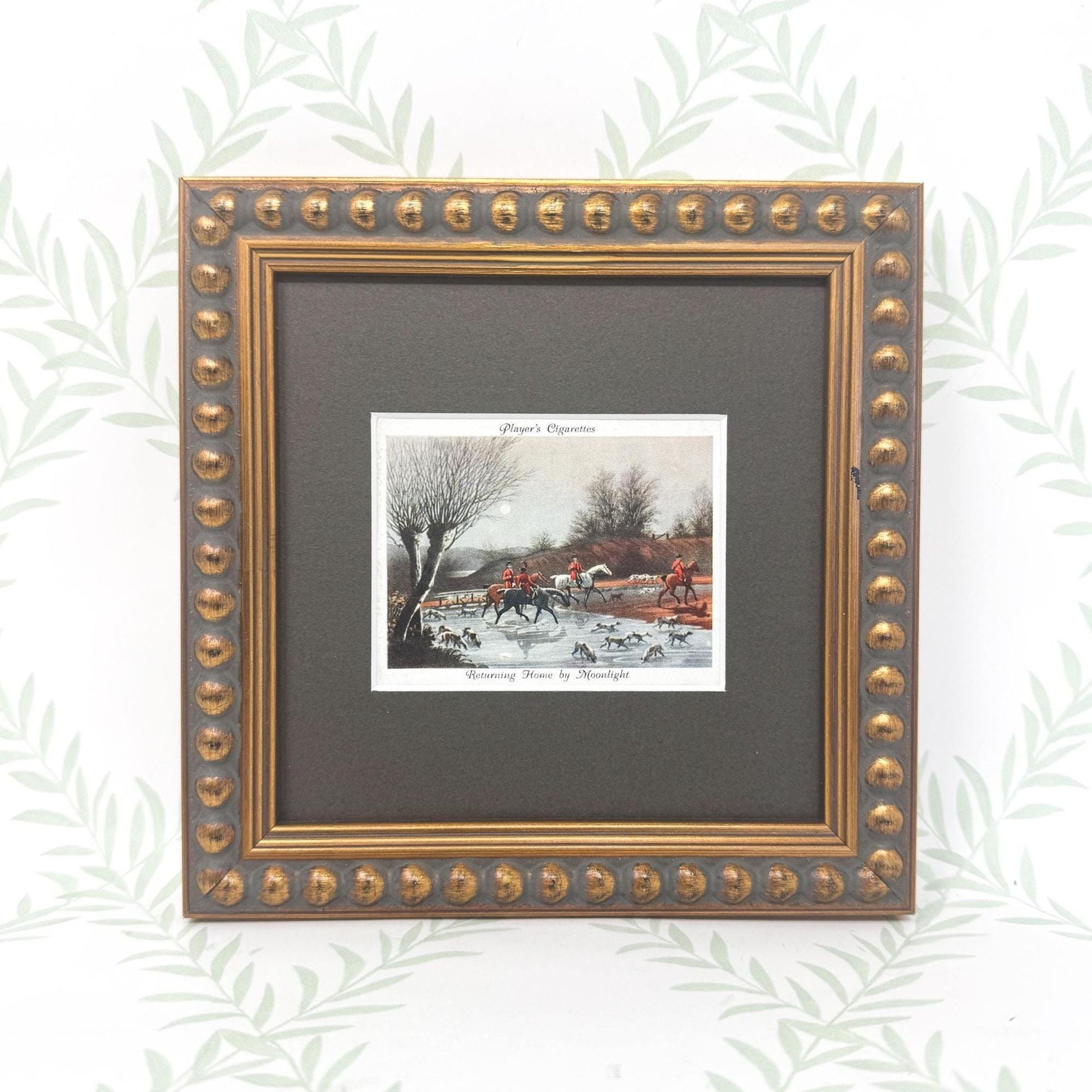 Framed Vintage Fox Hunt Cigarette Card c. 1938, Returning Home By Moonlight