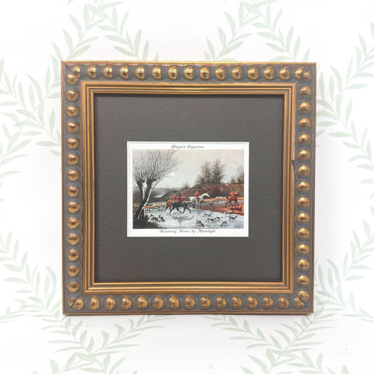 Framed Vintage Fox Hunt Cigarette Card c. 1938, Returning Home By Moonlight