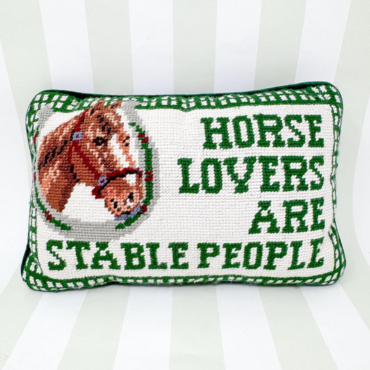 Vintage Needlepoint Pillow, Horse Lovers Are Stable People