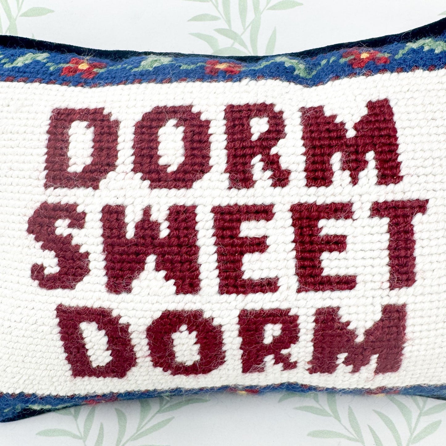 Vintage Needlepoint Pillow, Dorm Sweet Dorm