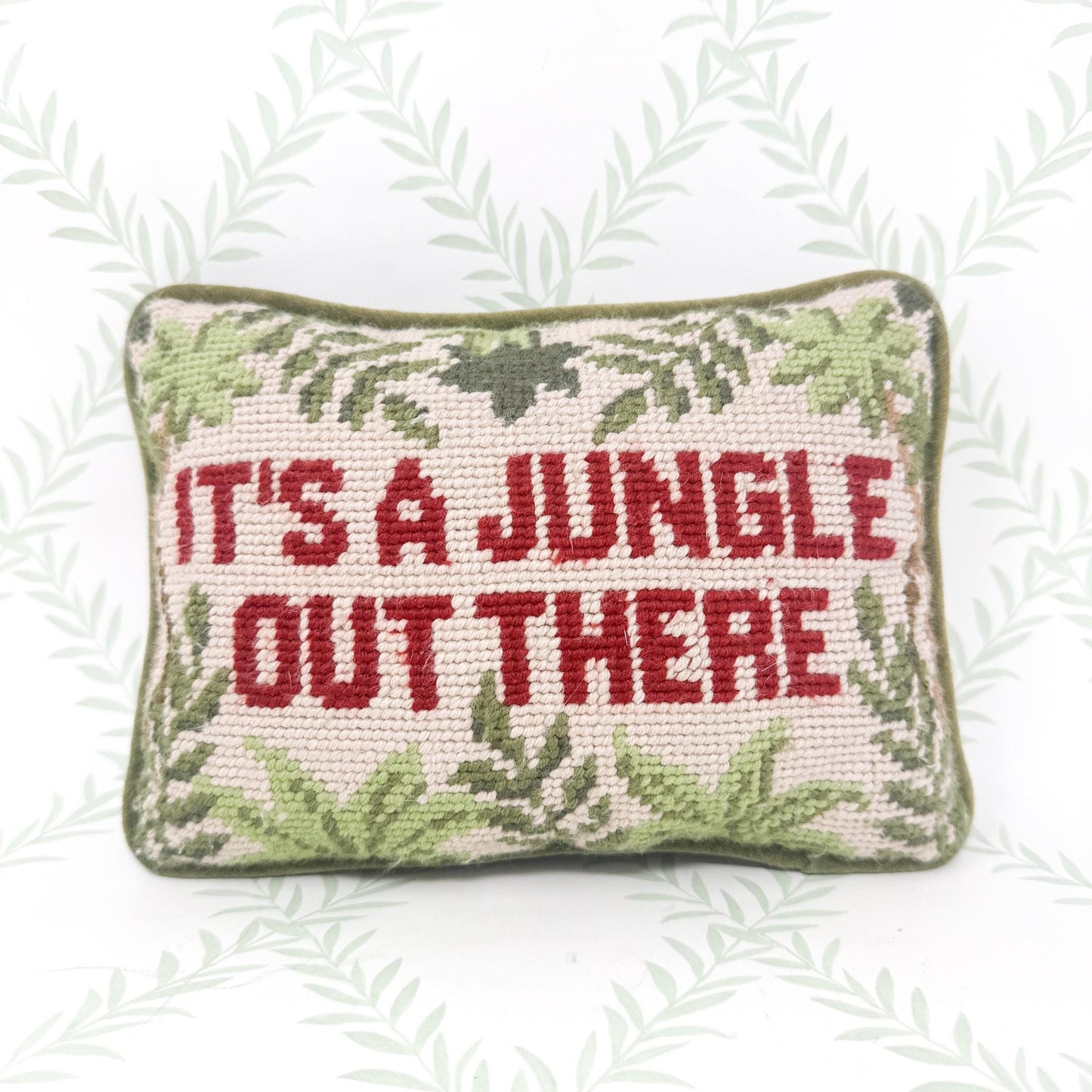 Vintage Needlepoint Pillow, It's A Jungle Out There
