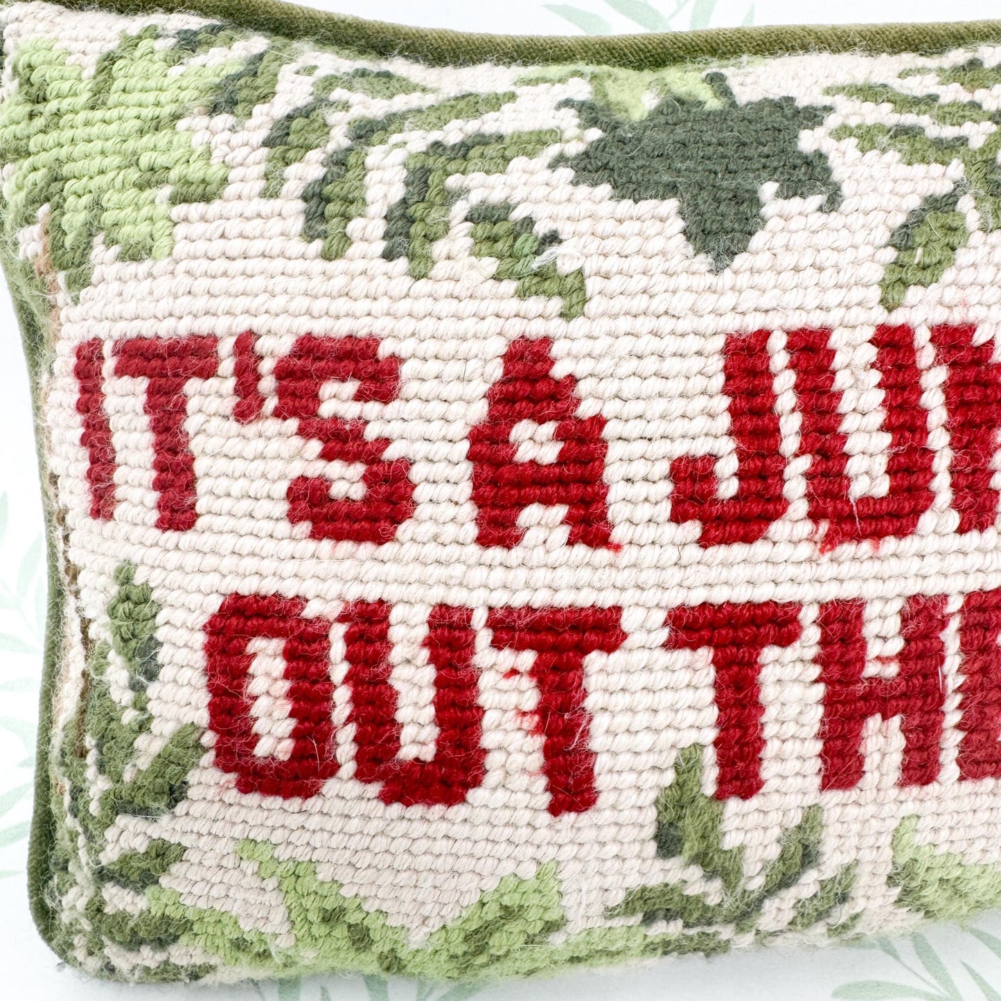 Vintage Needlepoint Pillow, It's A Jungle Out There