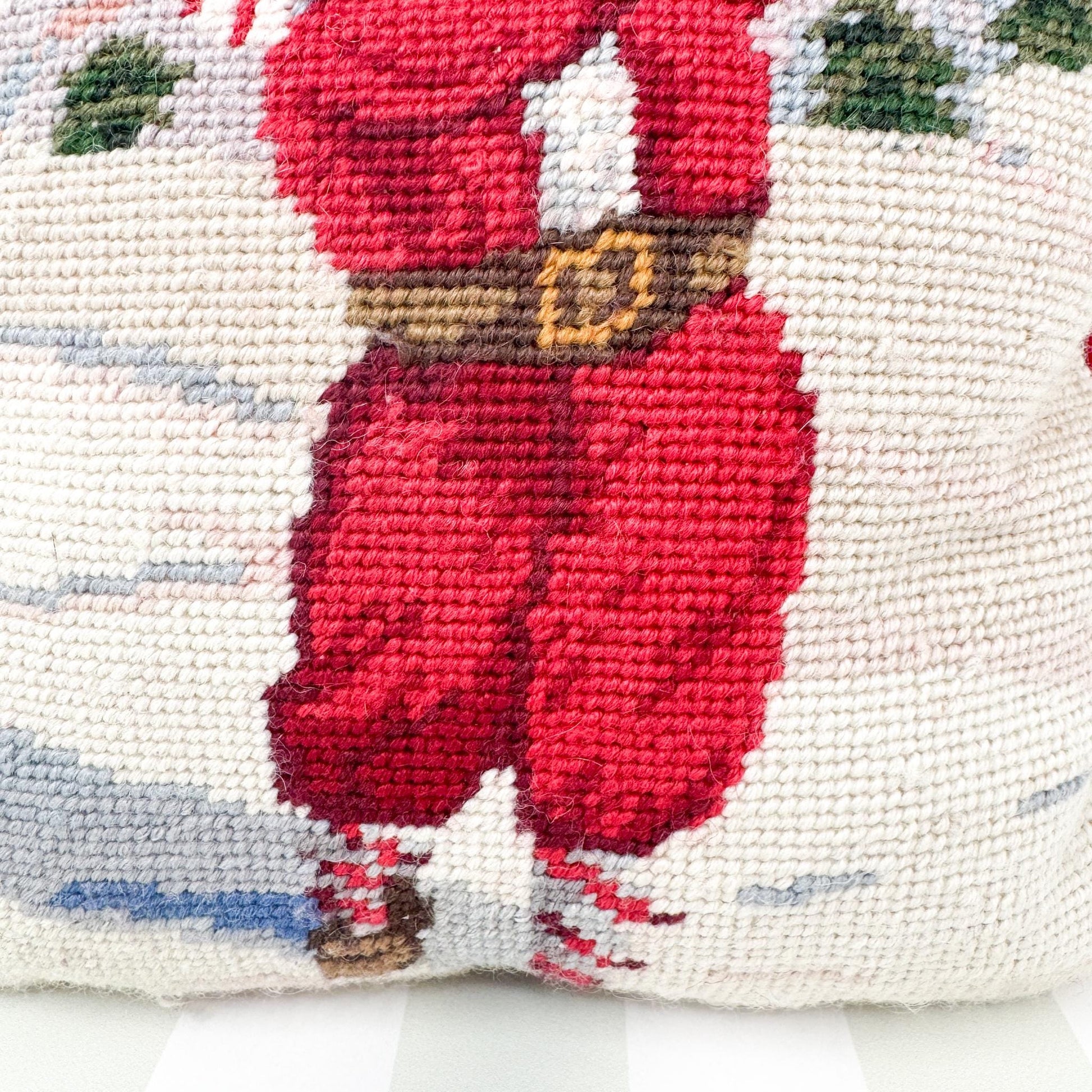 Vintage Needlepoint Christmas Pillow, Santa Golfing, 10"