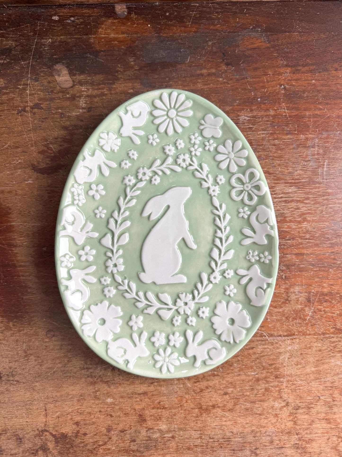 Green Easter Bunny Egg Shape Plate