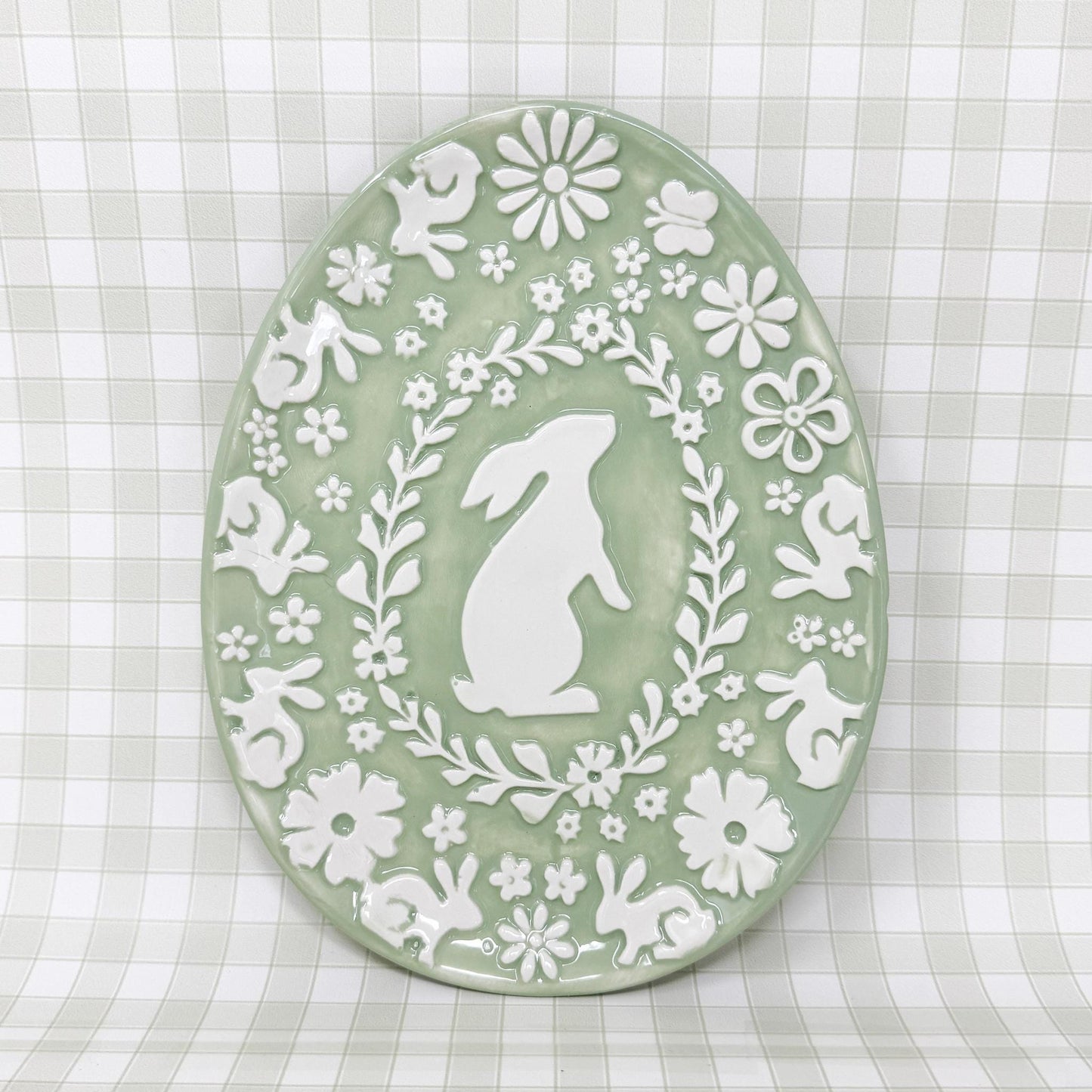 Green Easter Bunny Egg Shape Plate