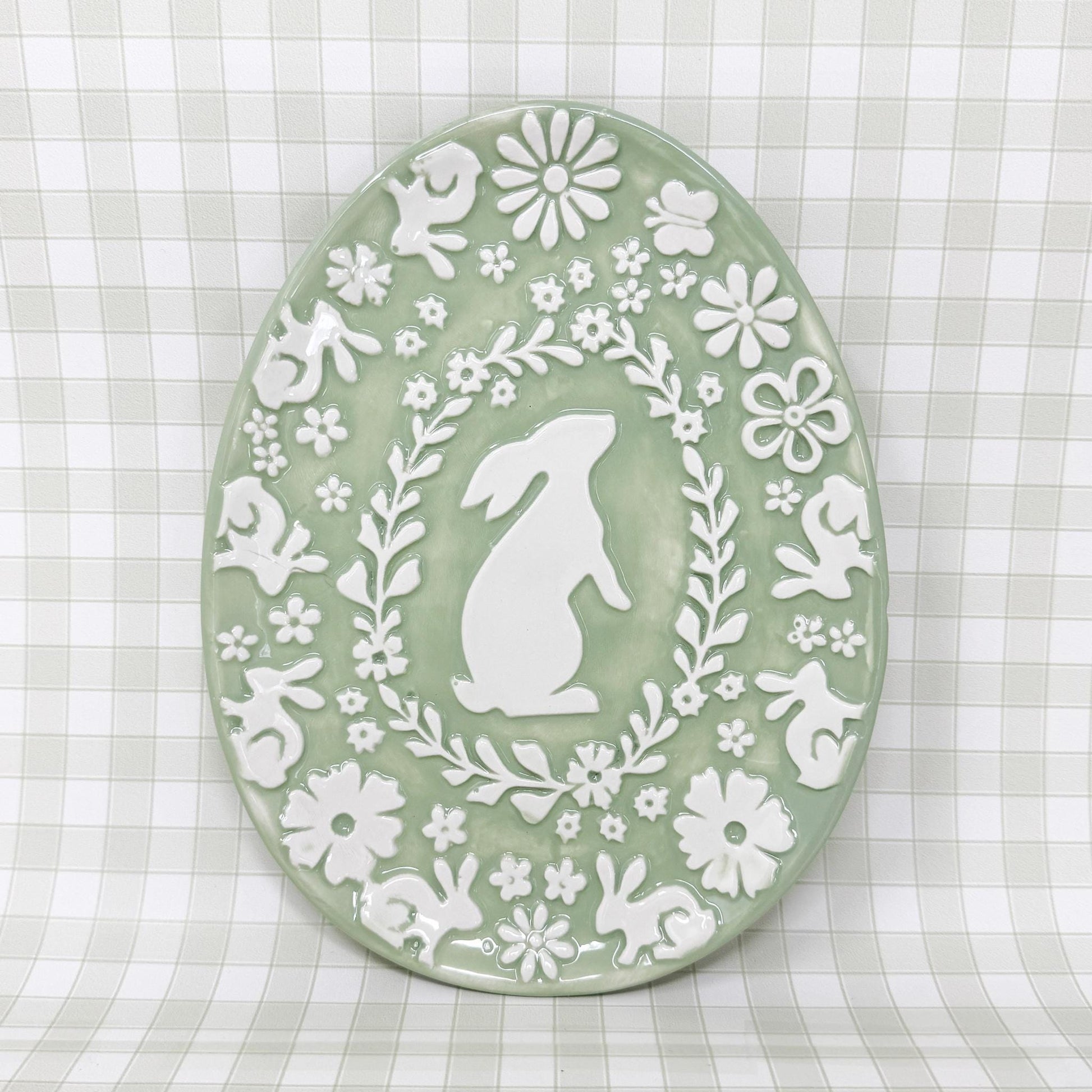 Green Easter Bunny Egg Shape Plate