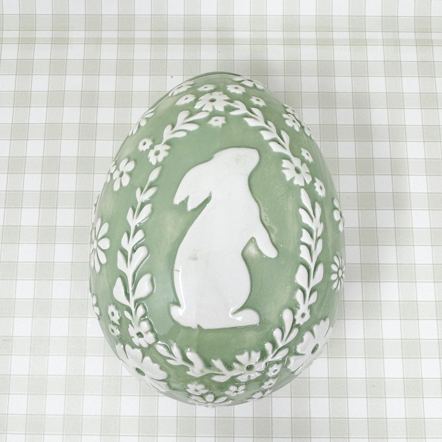 Green Easter Bunny Egg Shape Lidded Dish