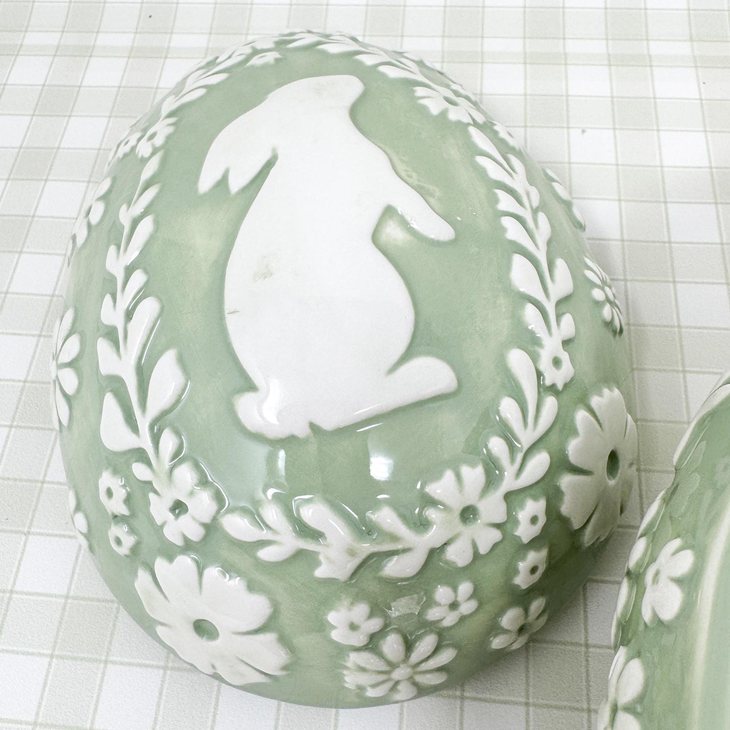 Green Easter Bunny Egg Shape Lidded Dish