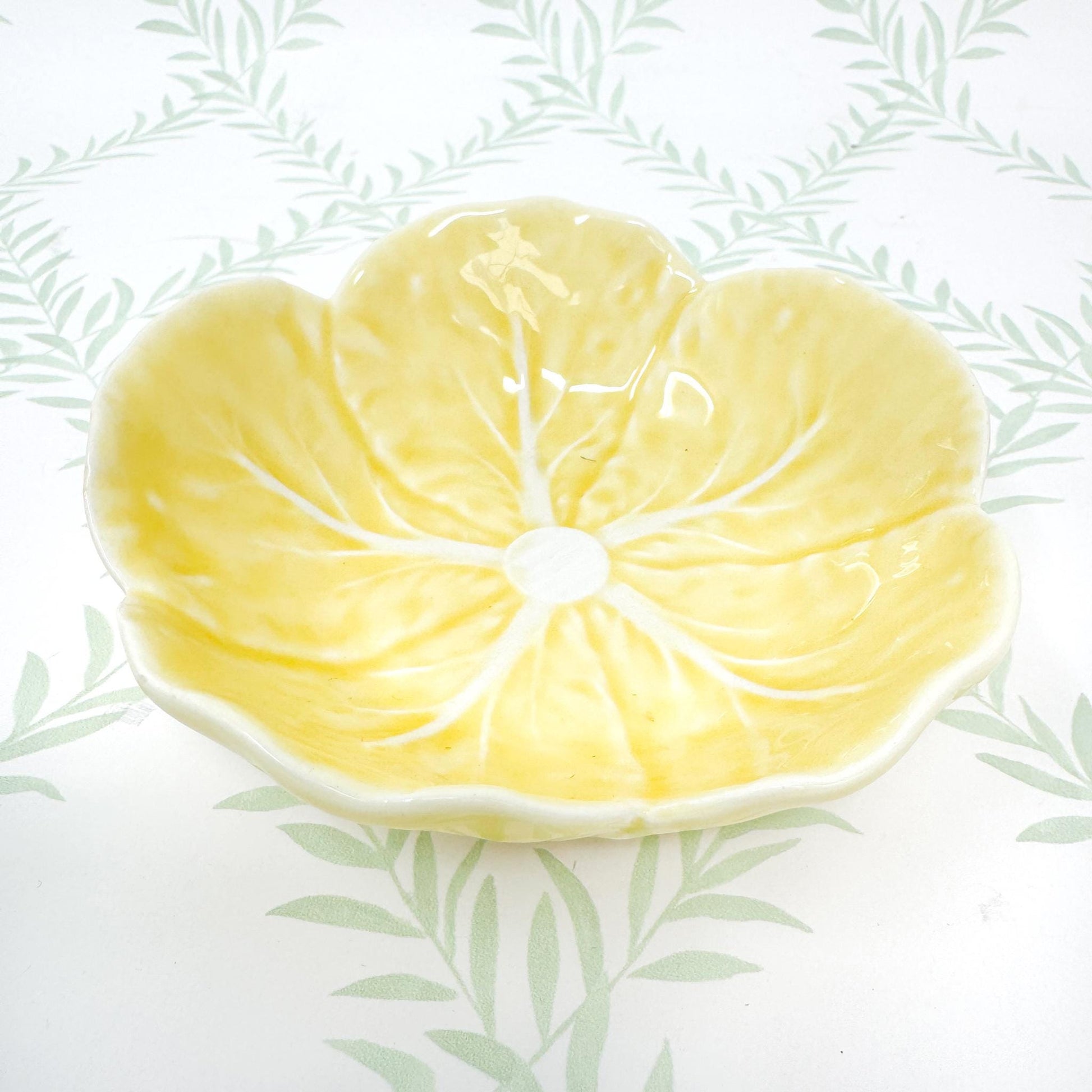 Vintage Bordallo Pinheiro Yellow Cabbageware, 5" Fruit Bowls
