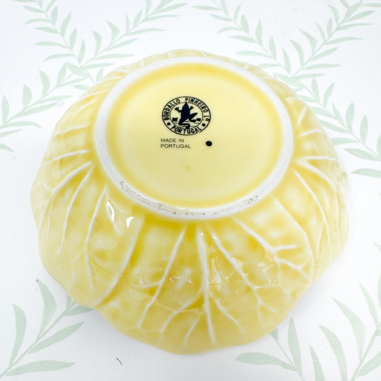 Vintage Bordallo Pinheiro Yellow Cabbageware, 5" Fruit Bowls