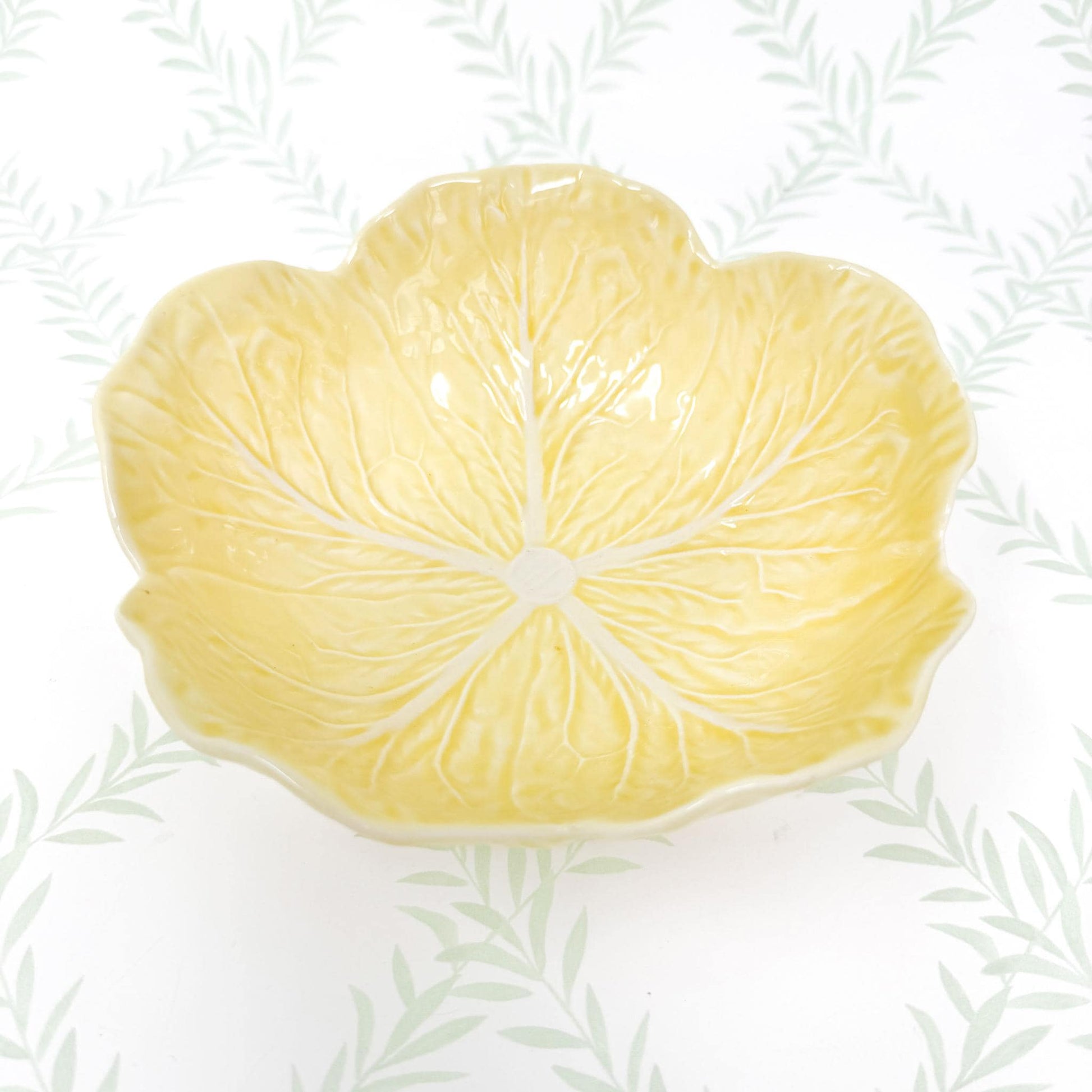 Vintage Bordallo Pinheiro Yellow Cabbageware, 7" Cereal Bowls