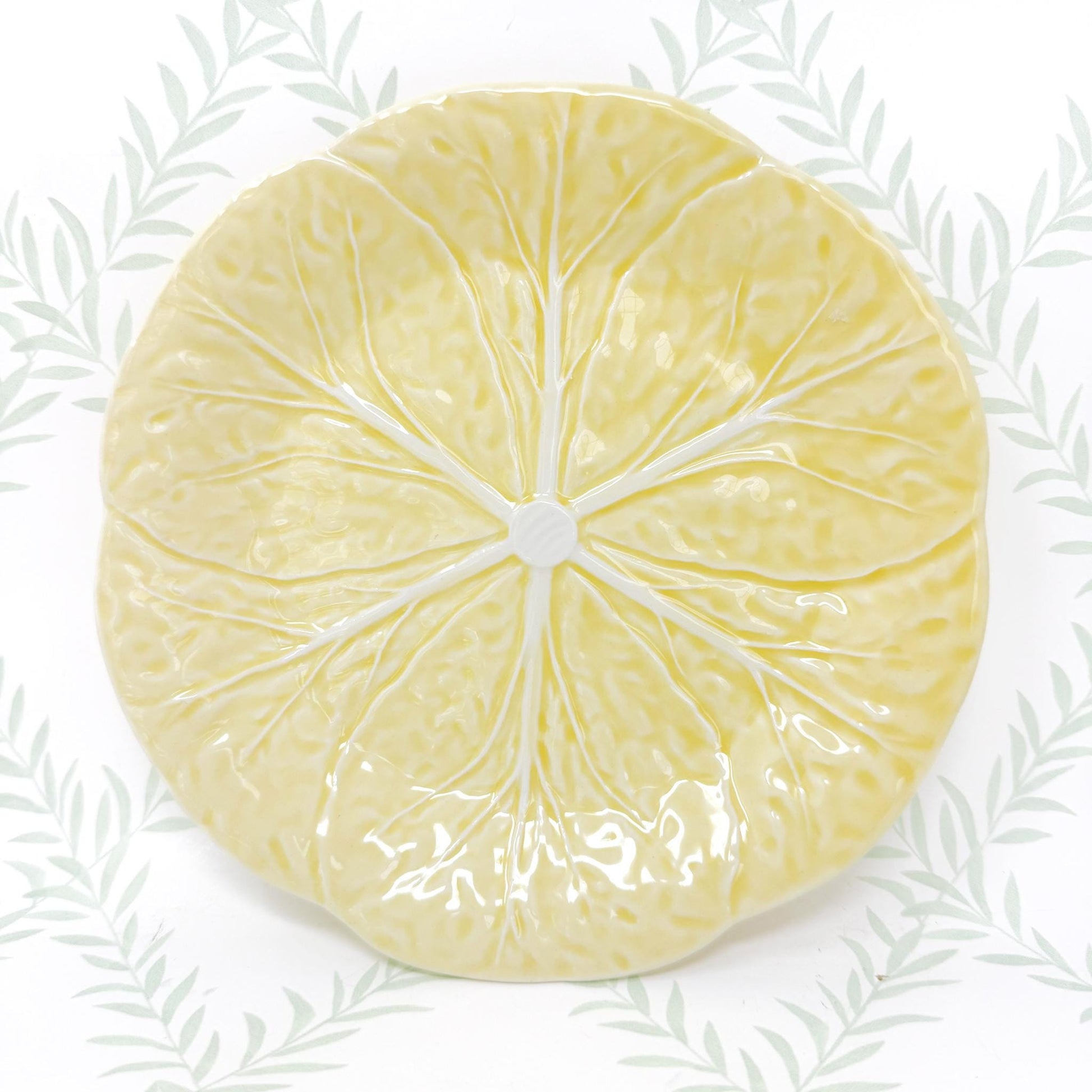 Vintage Bordallo Pinheiro Yellow Cabbageware, 7.5" Salad Plates