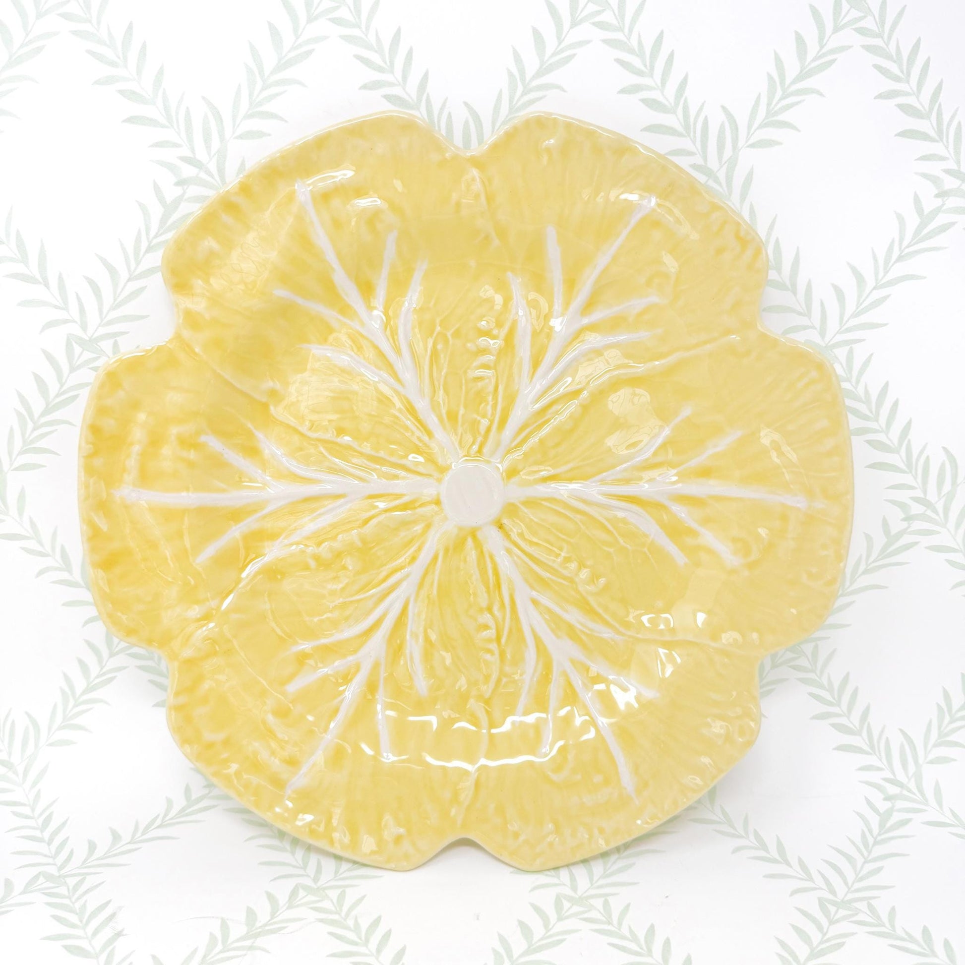 Vintage Bordallo Pinheiro Yellow Cabbageware, 12" Charger Plates