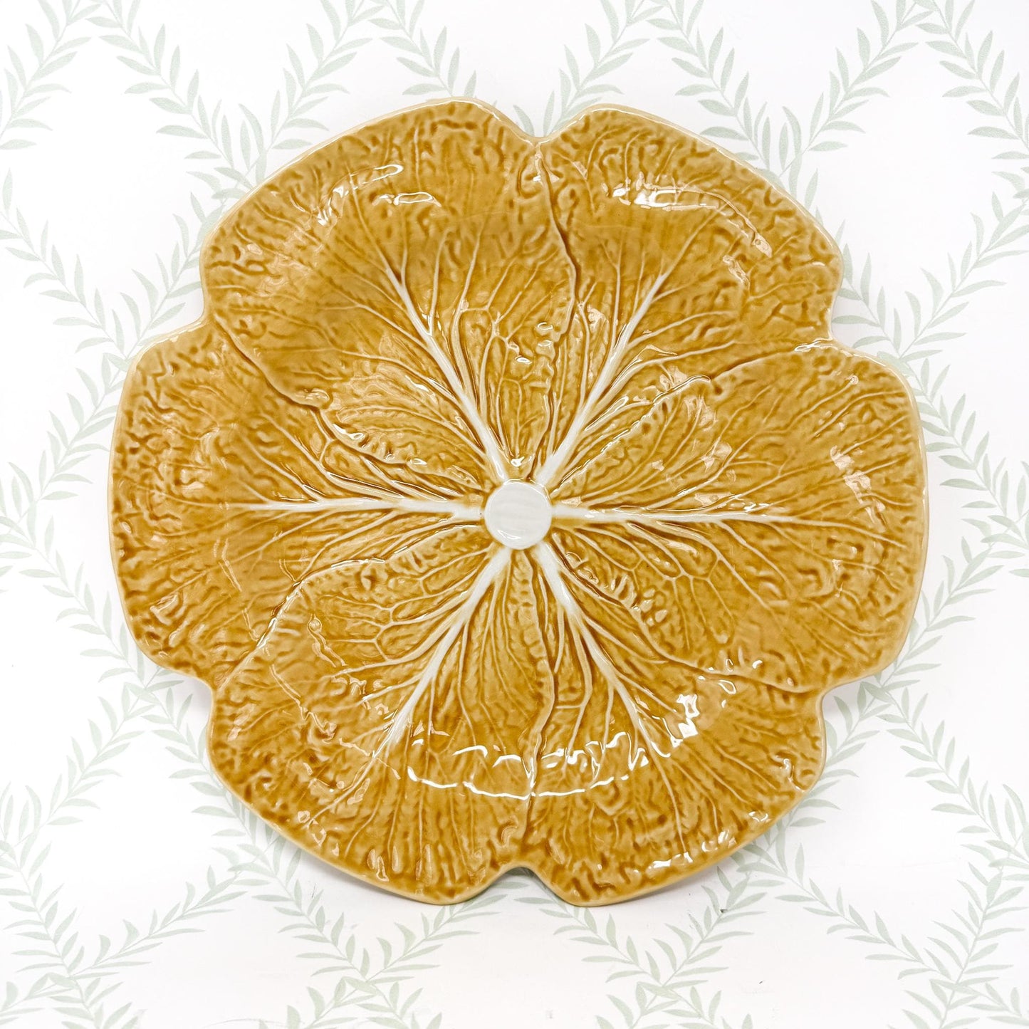 Vintage Bordallo Pinheiro Honey Gold Cabbageware, 12" Charger Plates