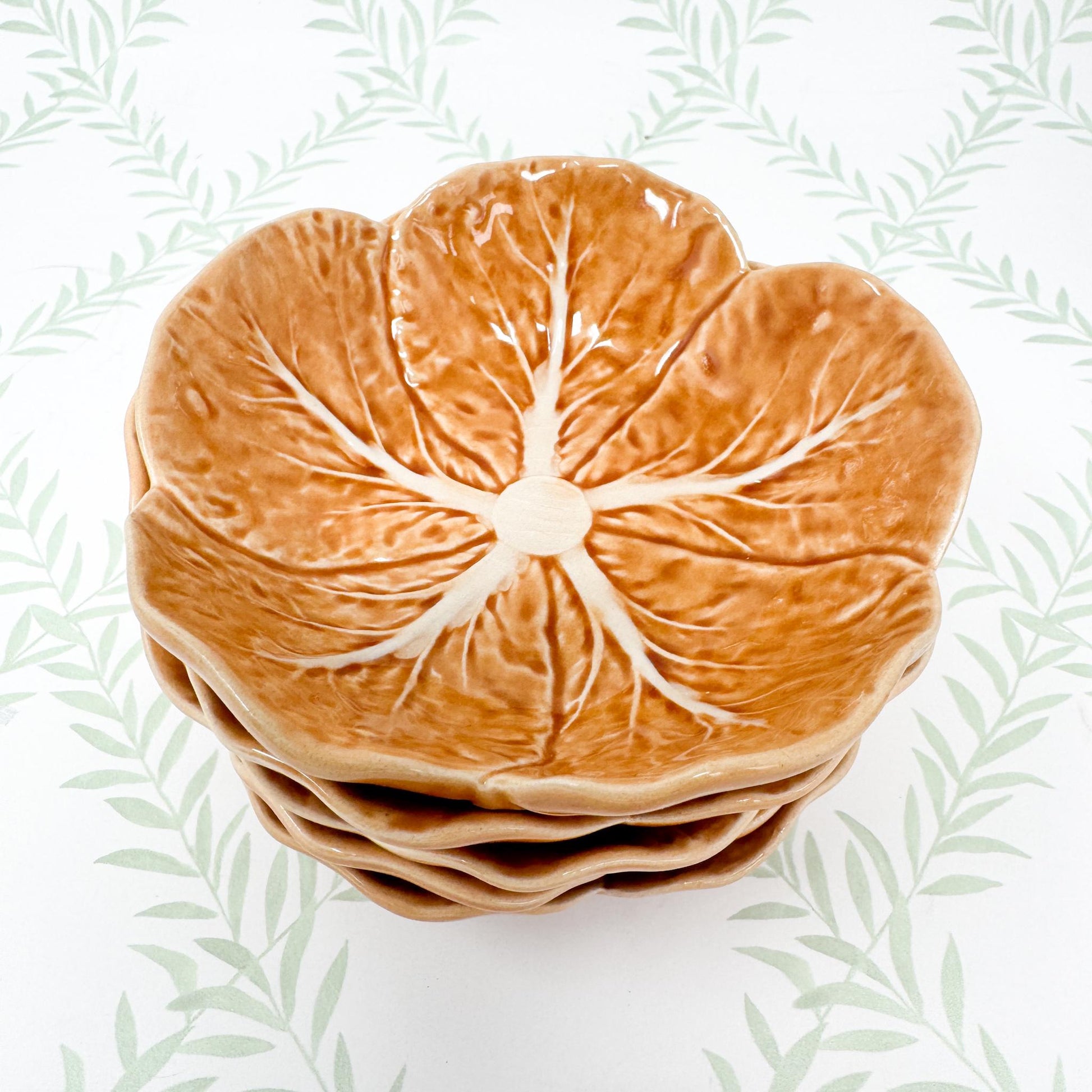 Vintage Bordallo Pinheiro Orange Cabbageware, 5" Fruit Bowls