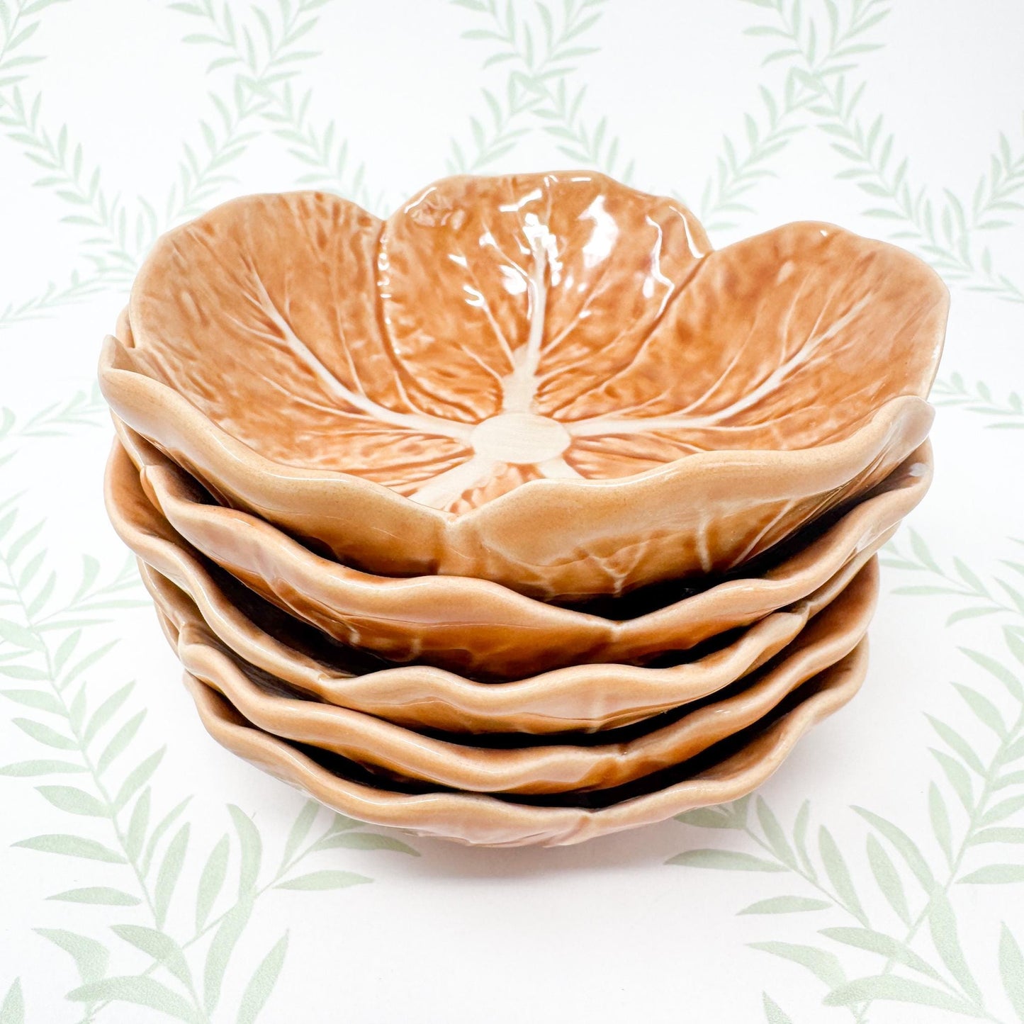 Vintage Bordallo Pinheiro Orange Cabbageware, 5" Fruit Bowls