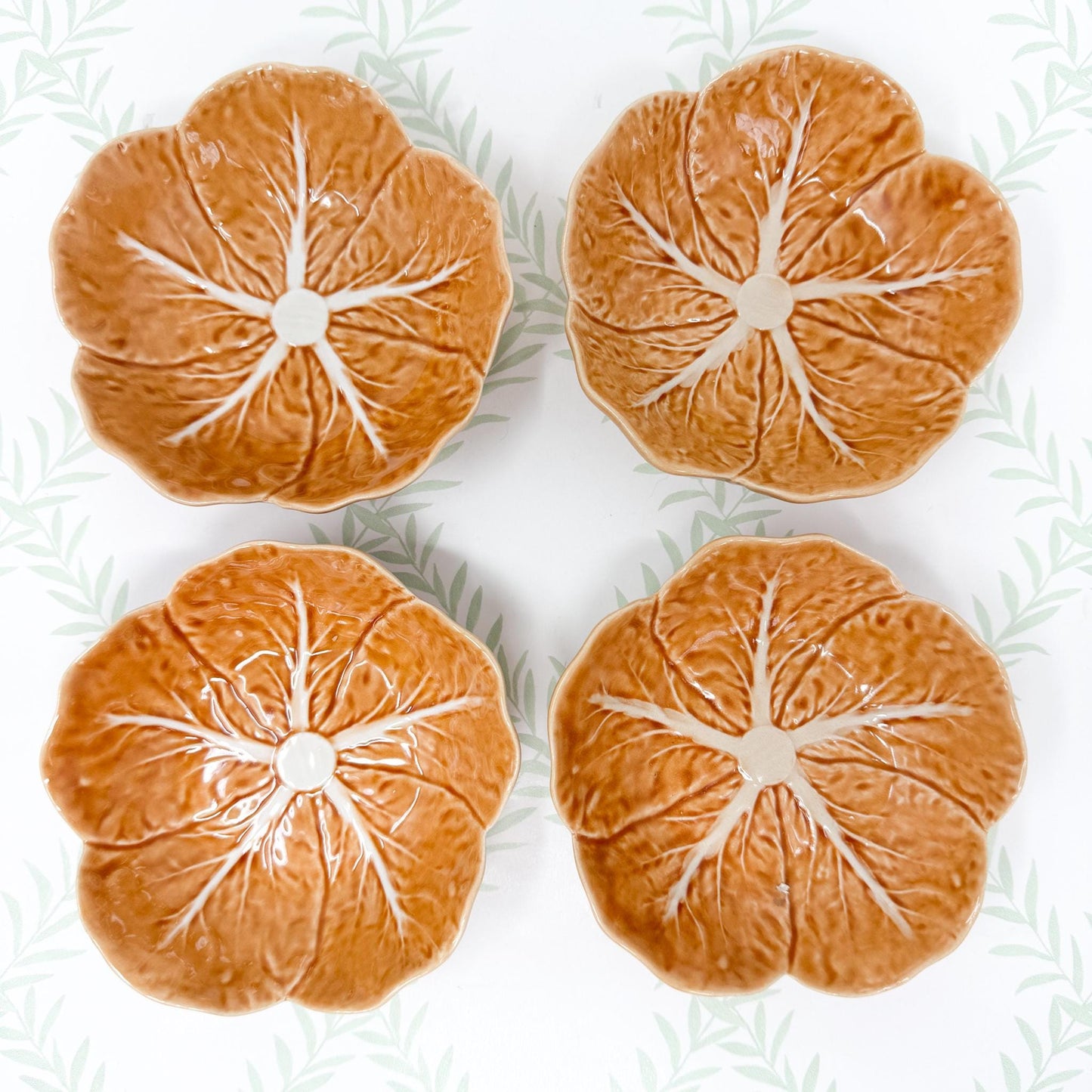 Vintage Bordallo Pinheiro Orange Cabbageware, 5" Fruit Bowls