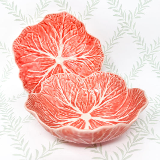 Vintage Bordallo Pinheiro Pink Cabbageware, 7" Cereal Bowls