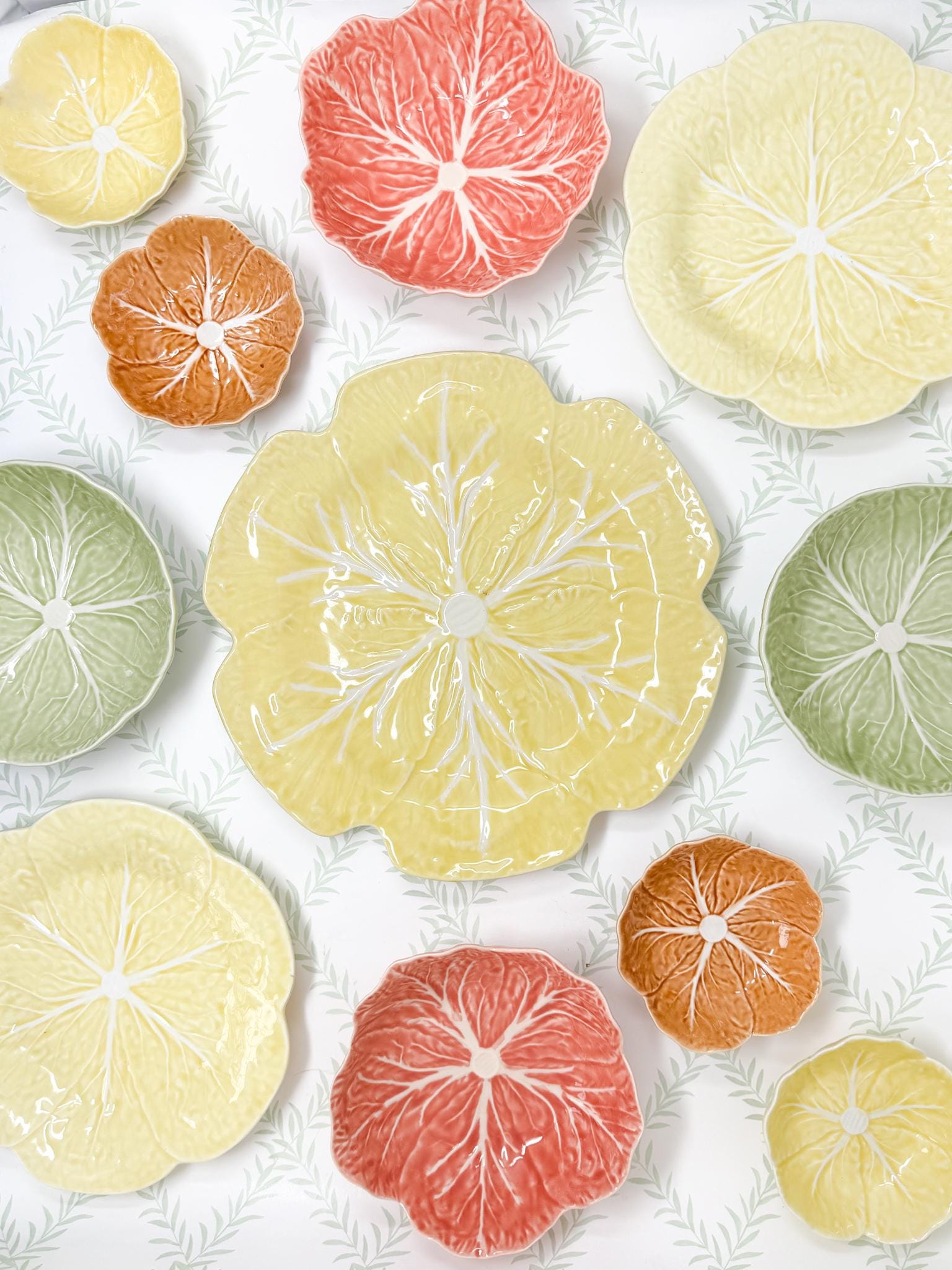 Vintage Bordallo Pinheiro Light Green Cabbageware, 7" Cereal Bowls