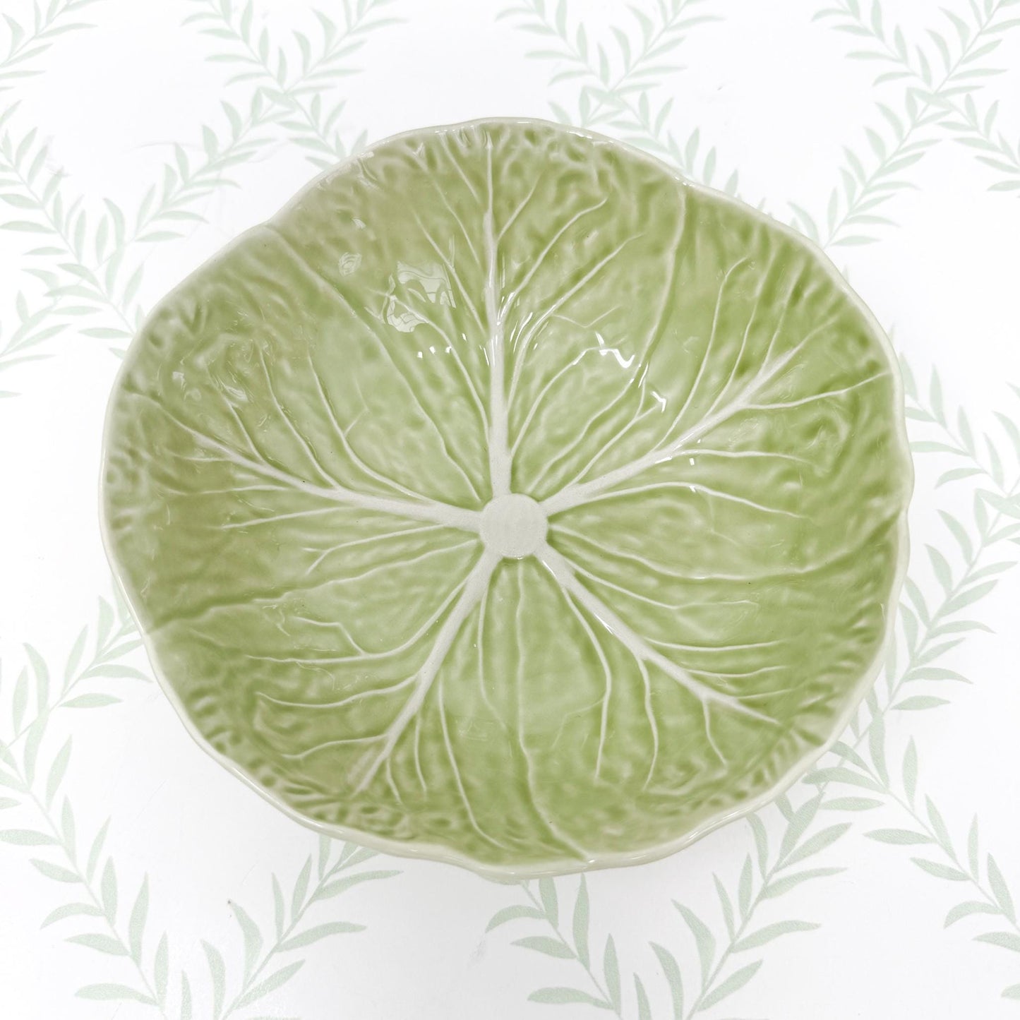 Vintage Bordallo Pinheiro Light Green Cabbageware, 7" Cereal Bowls