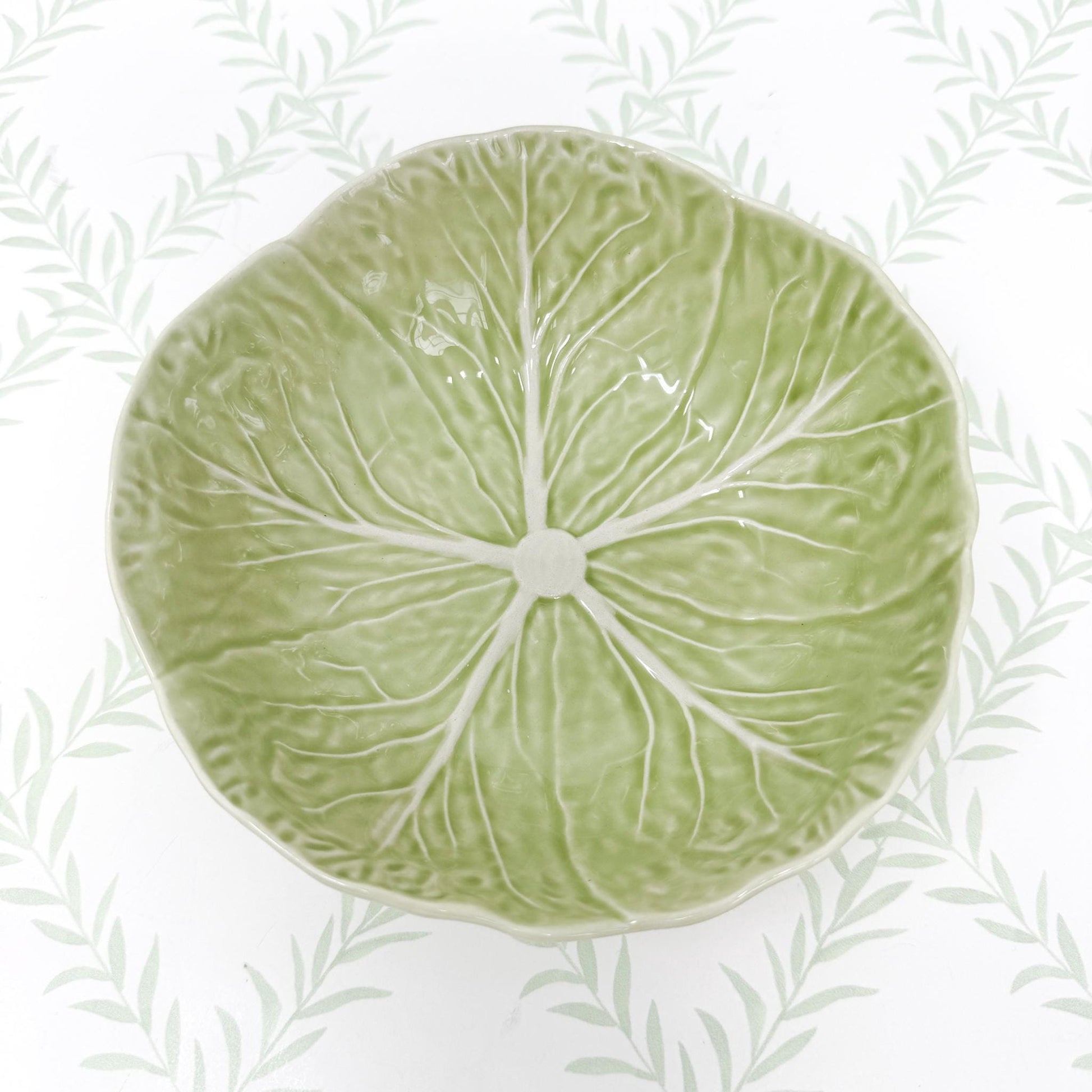 Vintage Bordallo Pinheiro Light Green Cabbageware, 7" Cereal Bowls