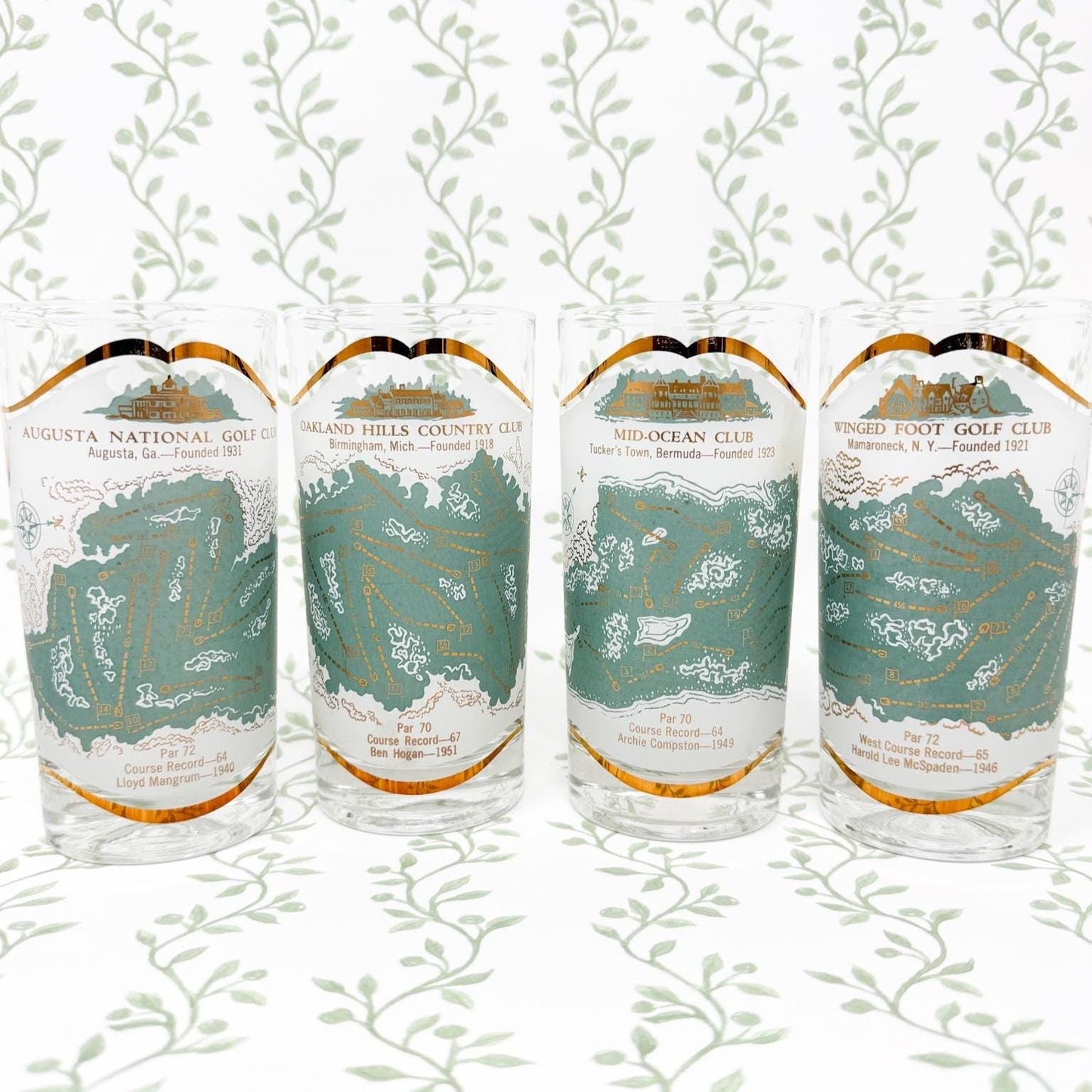 Vintage Famous Golf Courses Glasses, Set of 4