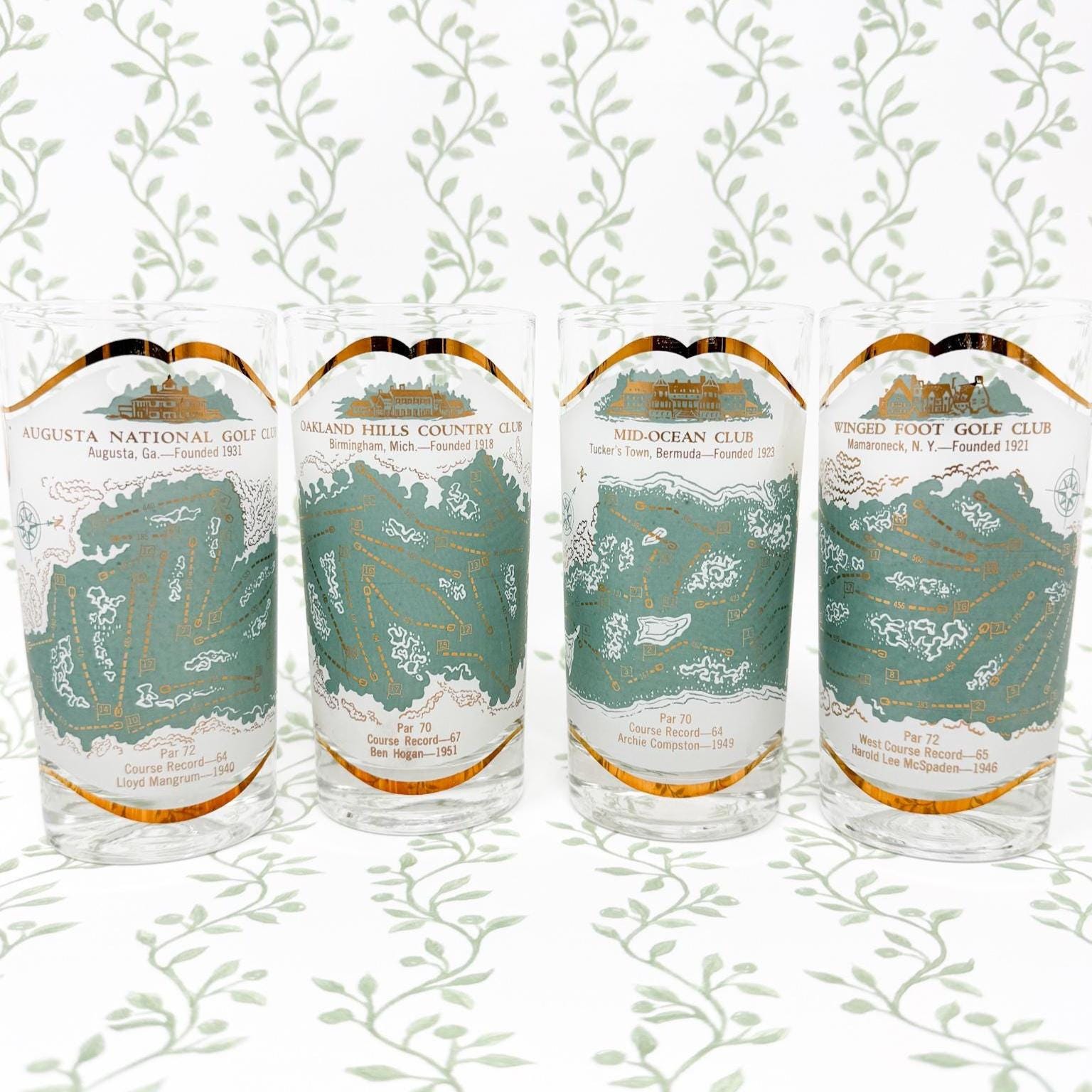 Vintage Famous Golf Courses Glasses, Set of 4