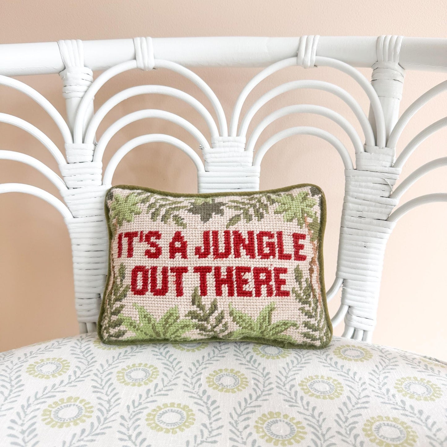 Vintage Needlepoint Pillow, It's A Jungle Out There
