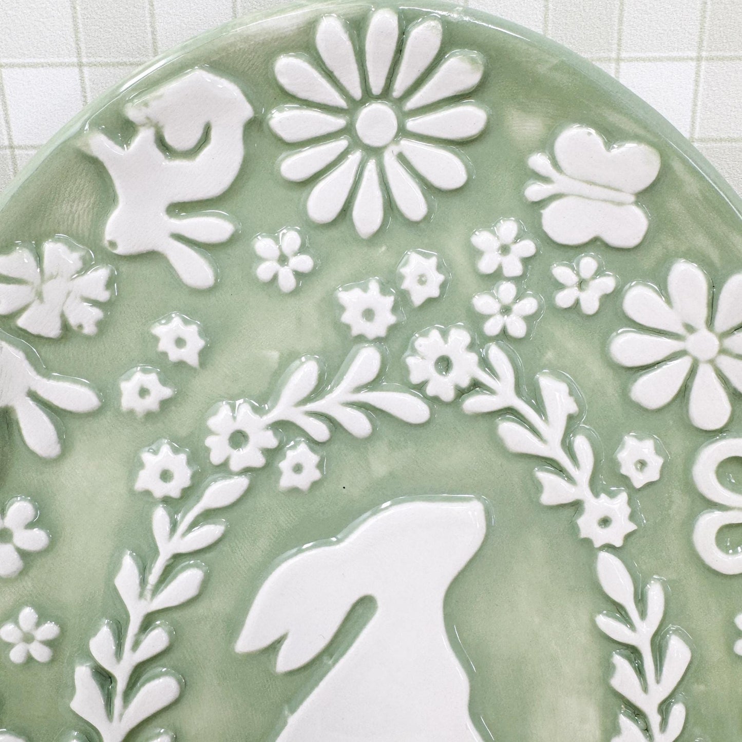 Green Easter Bunny Egg Shape Plate