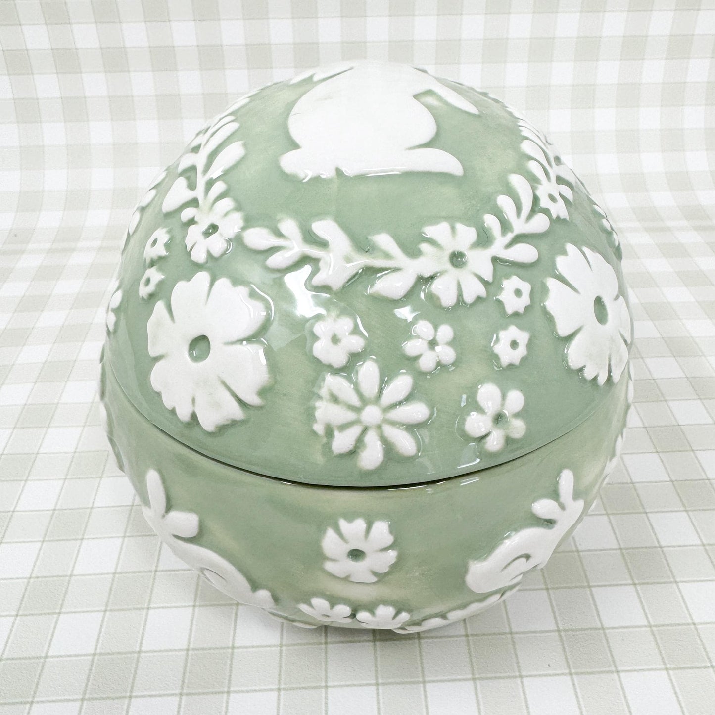 Green Easter Bunny Egg Shape Lidded Dish