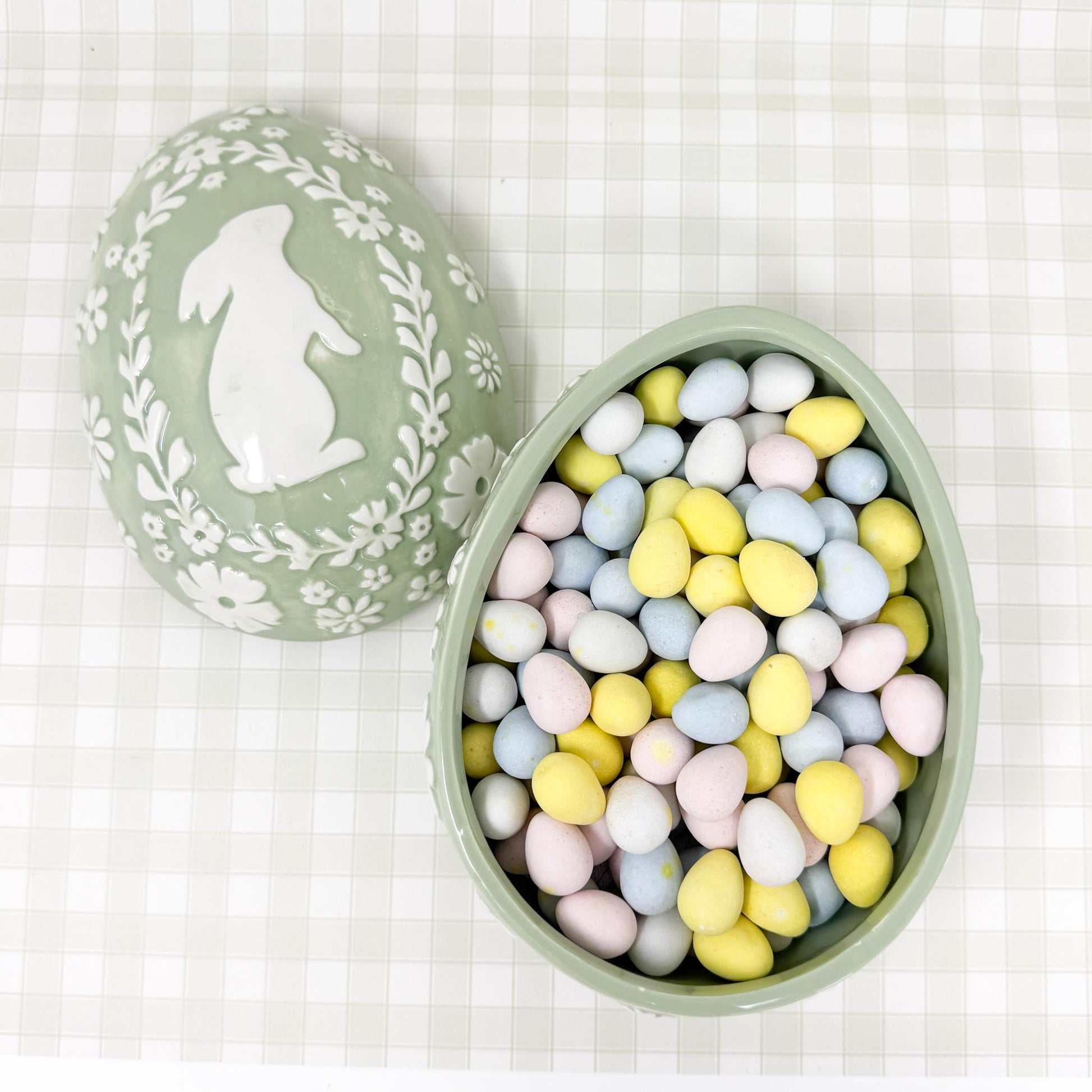 Green Easter Bunny Egg Shape Lidded Dish