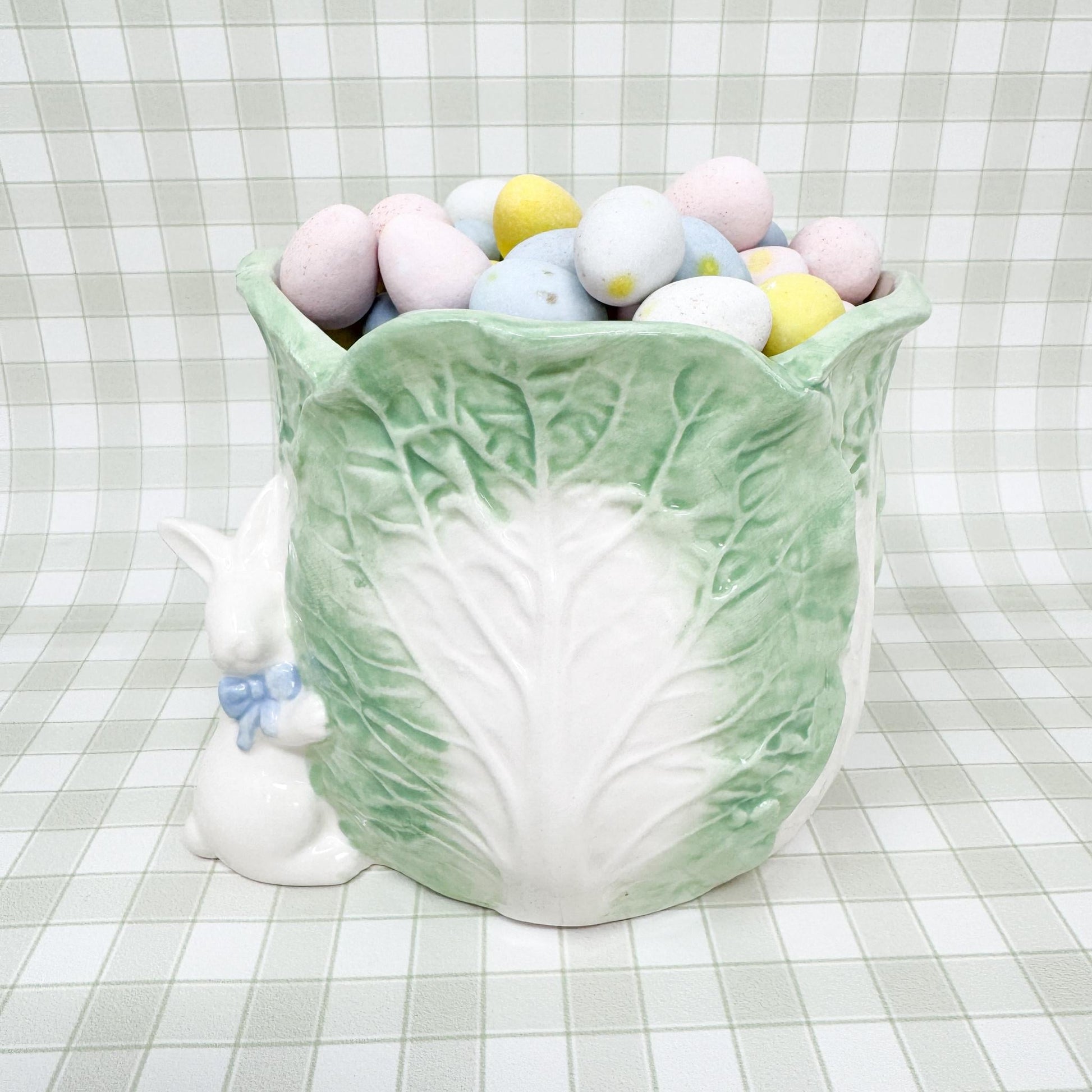 Green Easter Bunny and Cabbage Cachepot