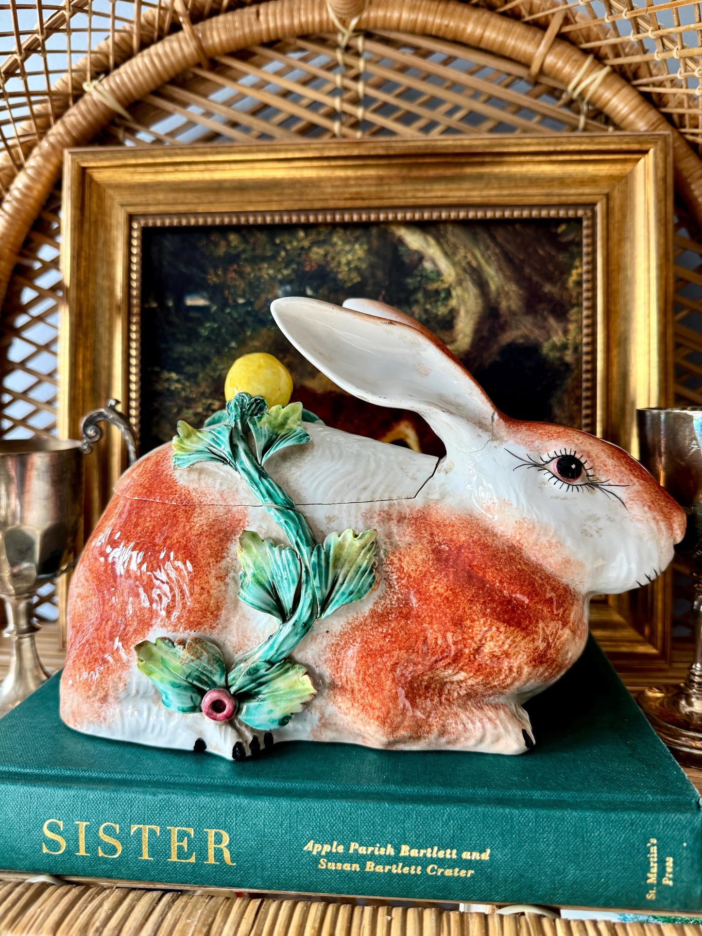 Vintage Italian Majolica Bunny Rabbit Tureen