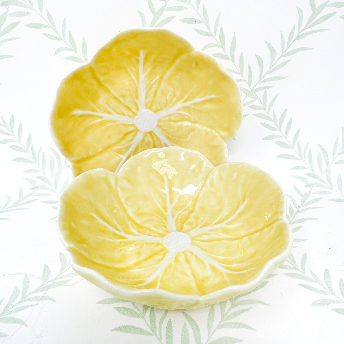 Vintage Bordallo Pinheiro Yellow Cabbageware, 5" Fruit Bowls