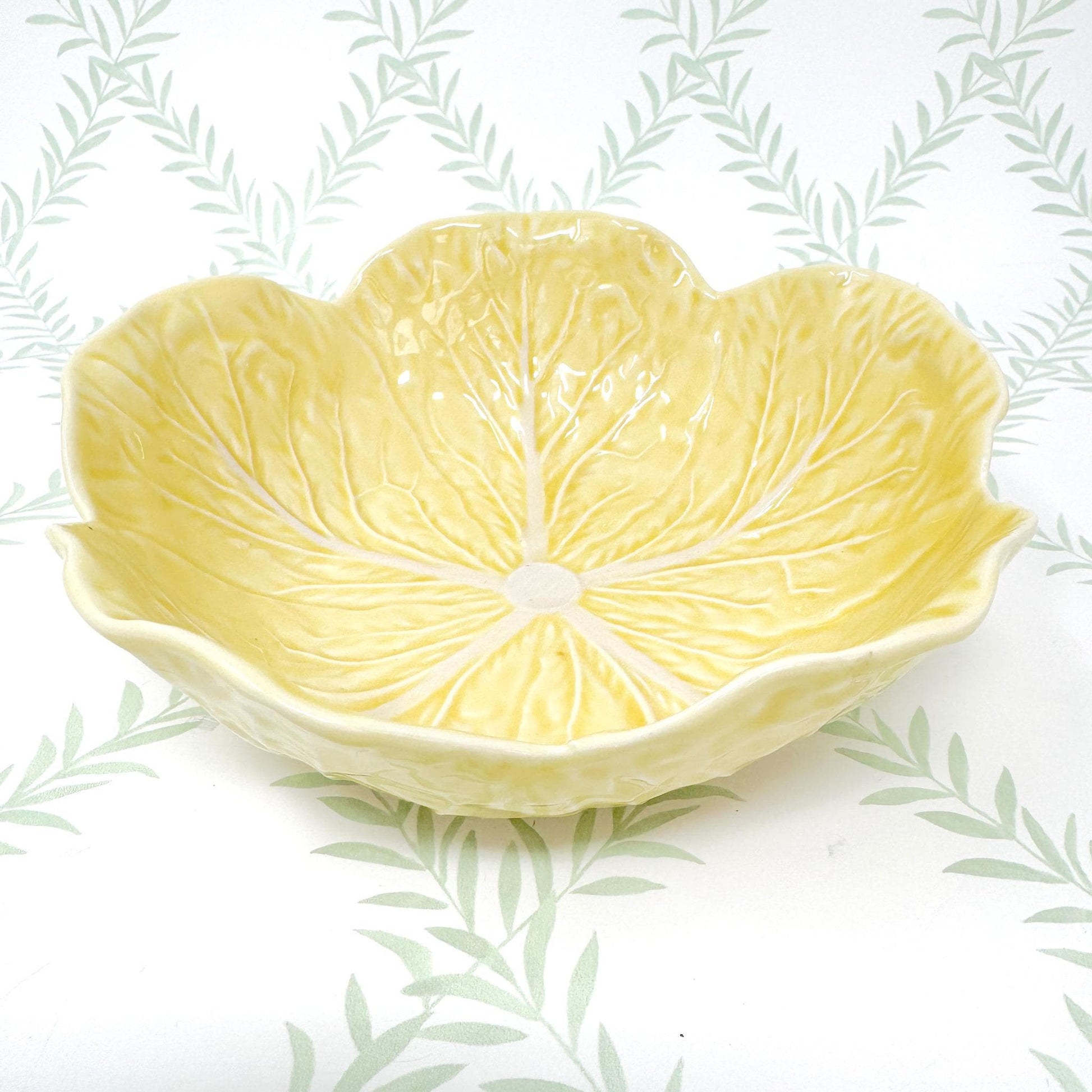 Vintage Bordallo Pinheiro Yellow Cabbageware, 7" Cereal Bowls