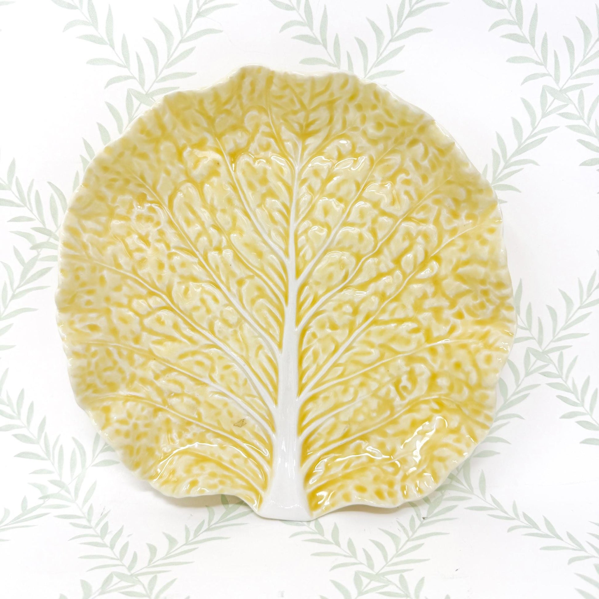 Vintage Bordallo Pinheiro Yellow Cabbageware, 8.5" Salad Plates