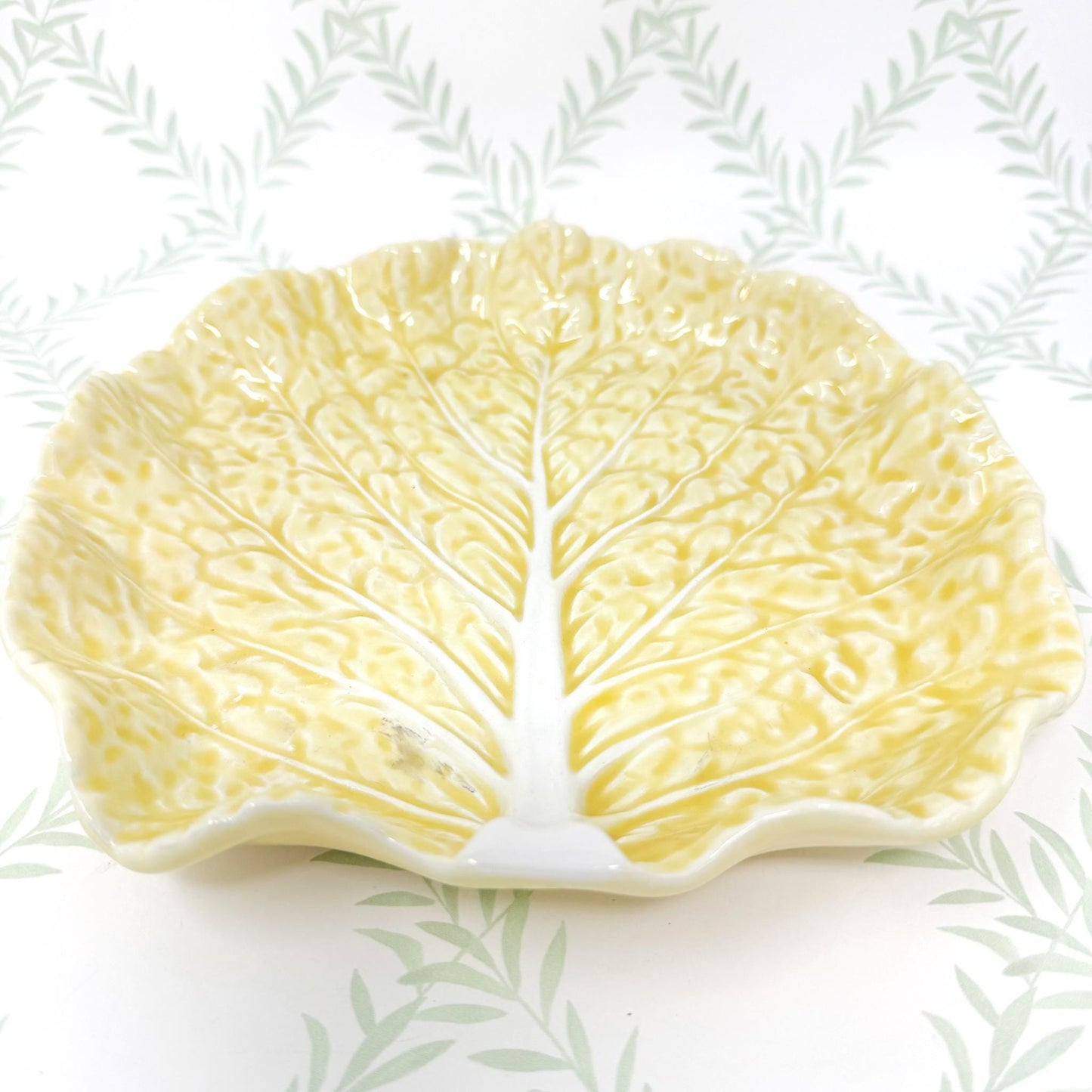 Vintage Bordallo Pinheiro Yellow Cabbageware, 8.5" Salad Plates