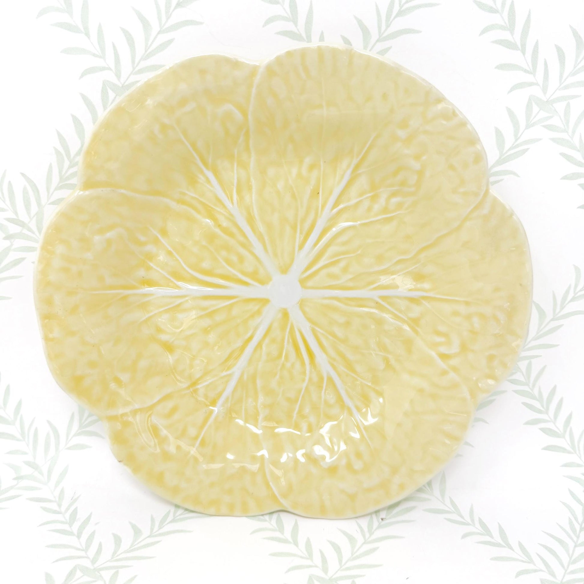 Vintage Bordallo Pinheiro Yellow Cabbageware, 9" Luncheon Plates