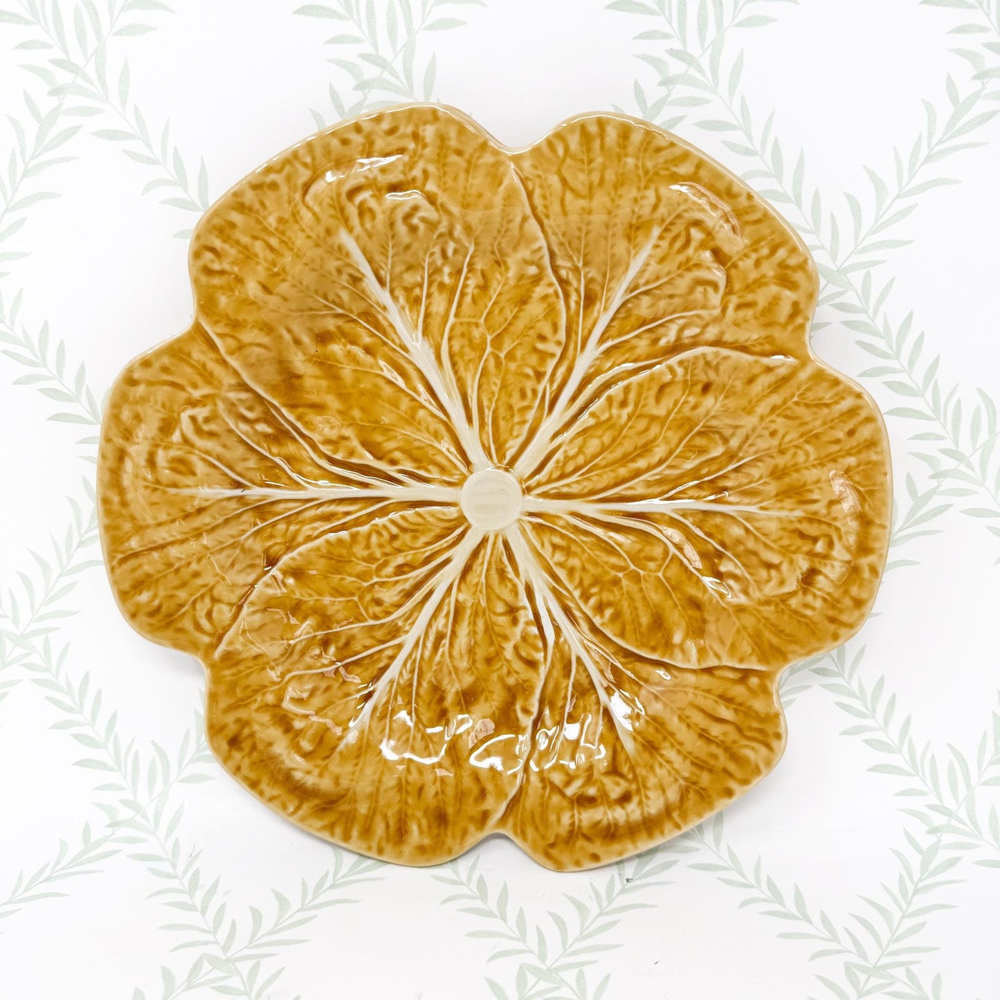 Vintage Bordallo Pinheiro Honey Gold Cabbageware, 10.5" Dinner Plates