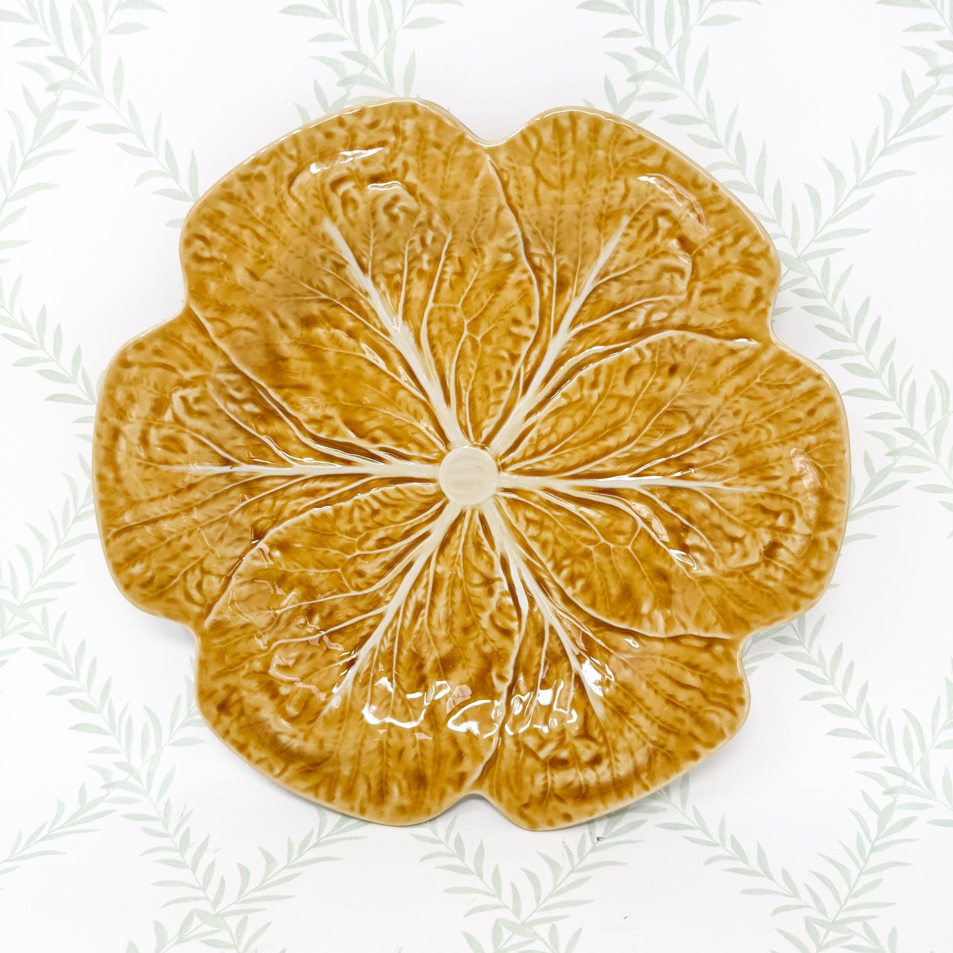 Vintage Bordallo Pinheiro Honey Gold Cabbageware, 10.5" Dinner Plates